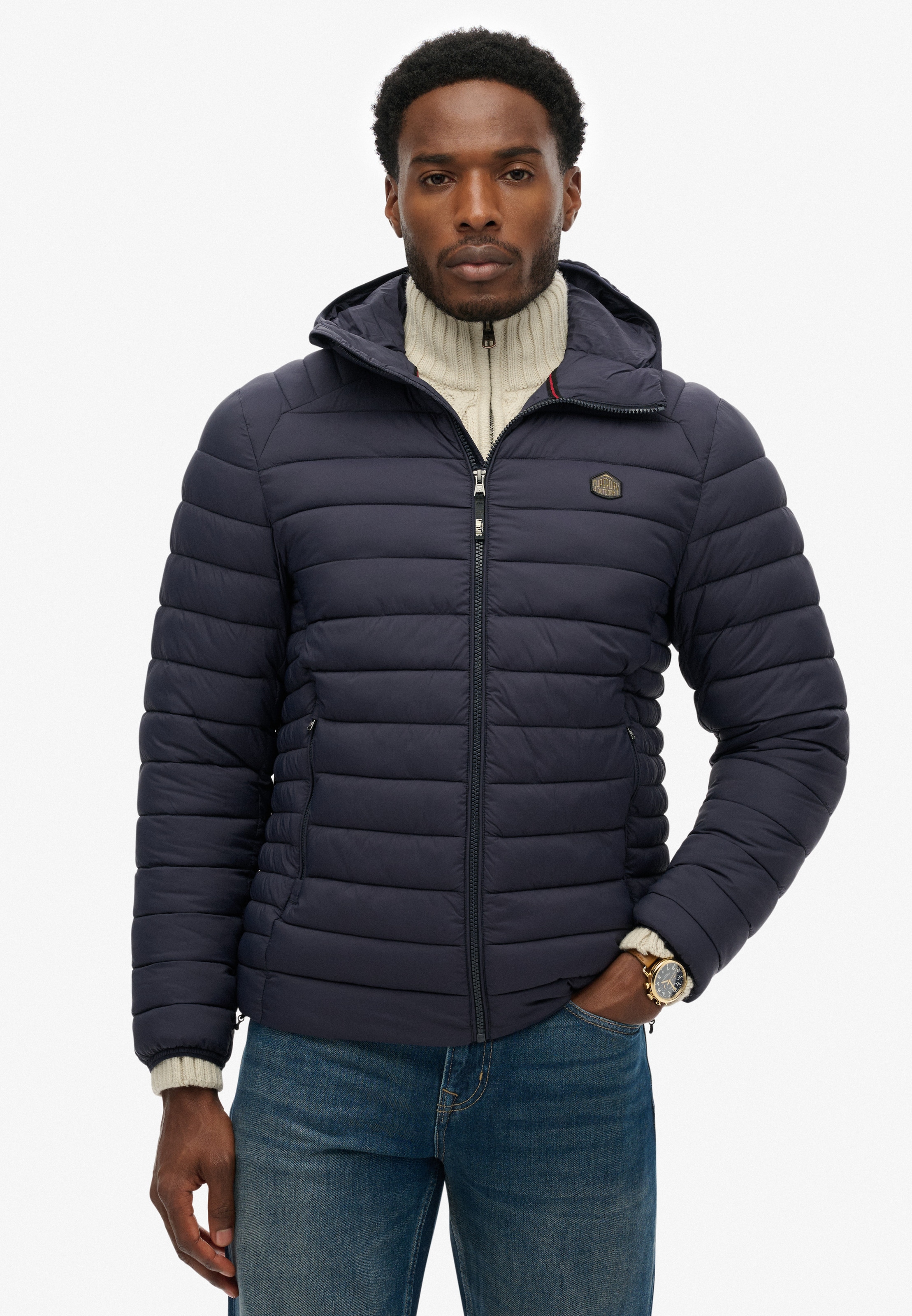 Superdry, Herren, Steppjacke »Hooded Fuji Lite Jacket« mit Kapuze slim fit Form, mit Kapuze, ECLIPSE NAVY, M, ECLIPSE NAVY, Moderne und leichte 