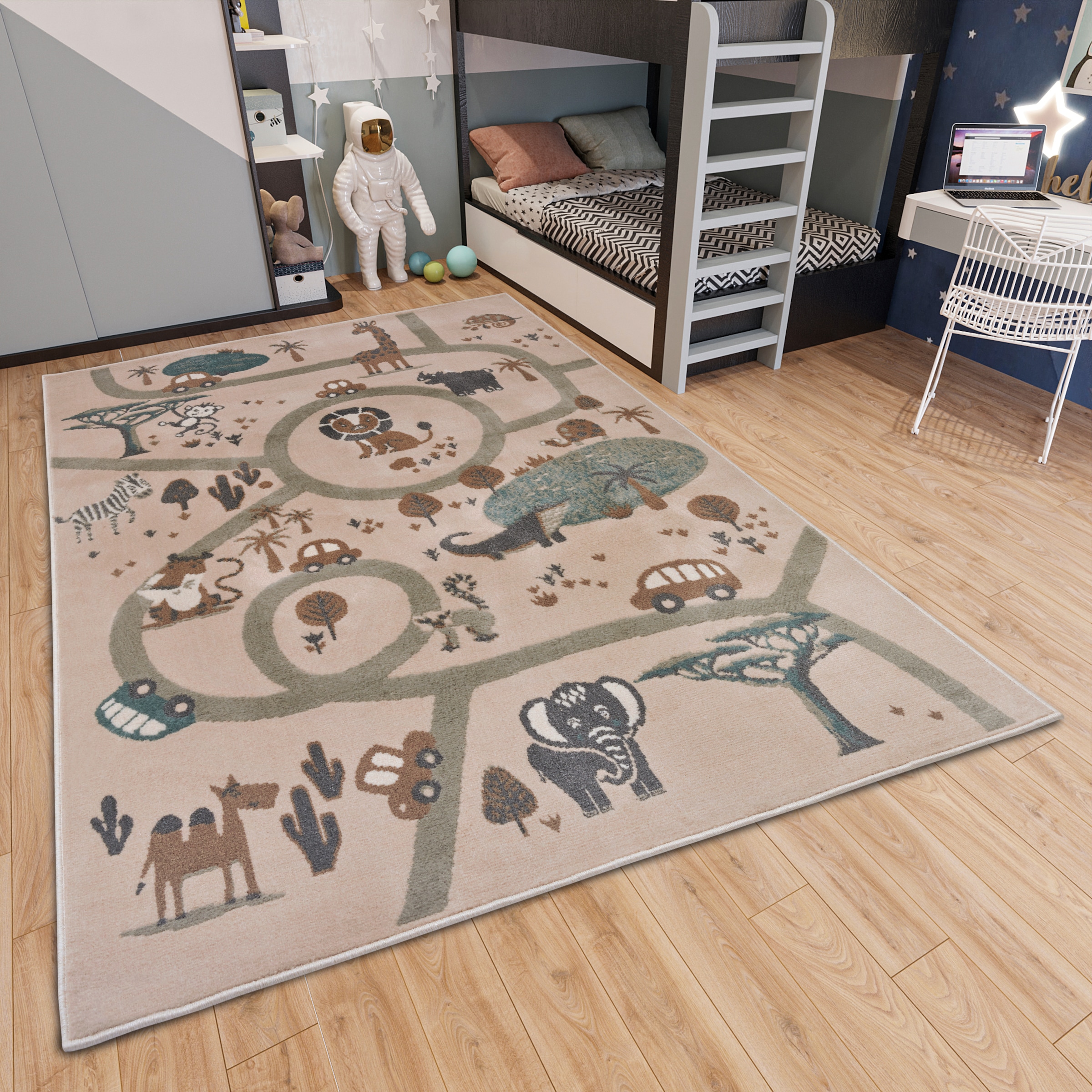 THE RUGS Adventures Animal Park Rug & Runner Kids Polypropylene Play Rug in Beige | Size: 120cm x 170cm