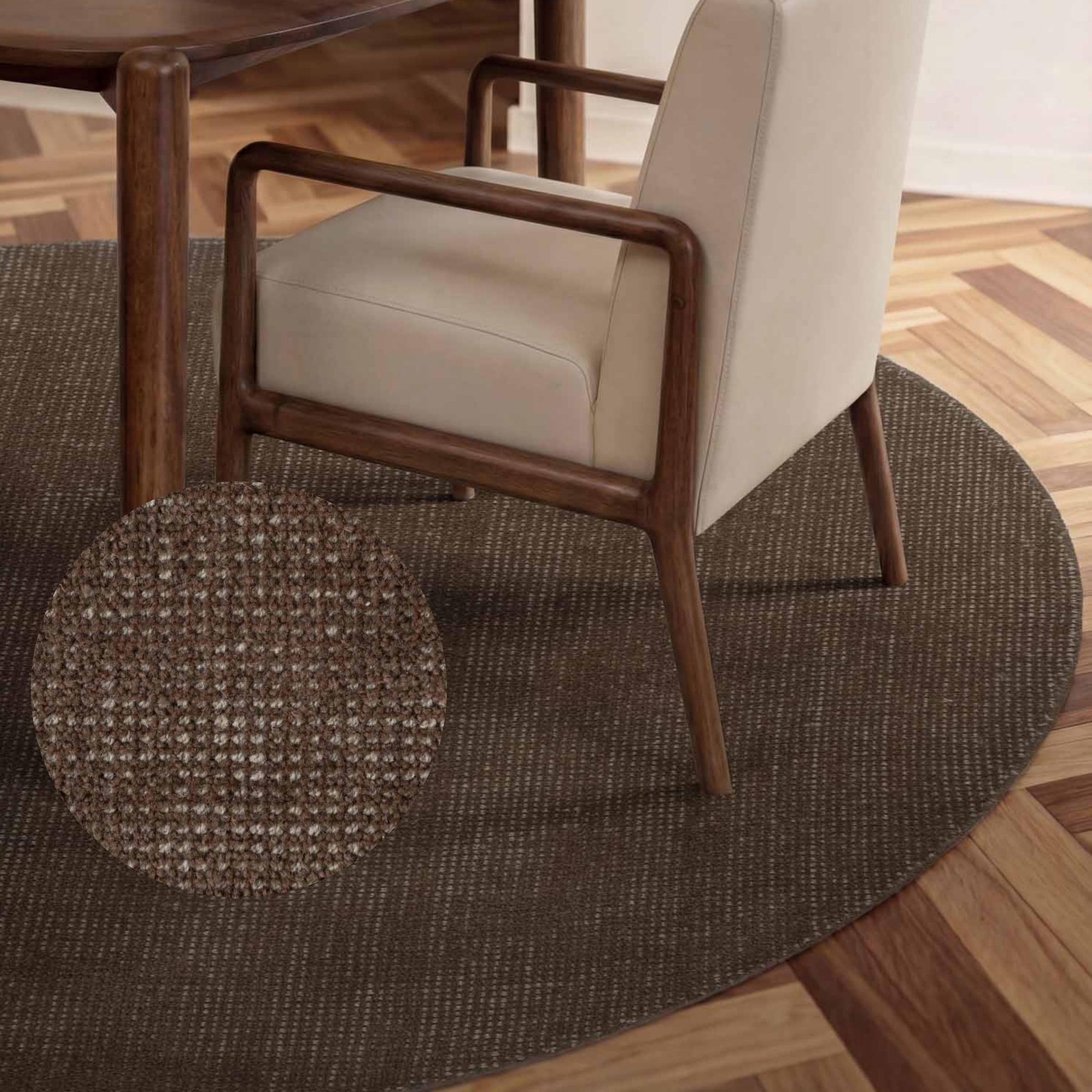 Ted Baker Greenwich Wool Rug Handwoven Living Room in Brown | Size: 200cm diameter