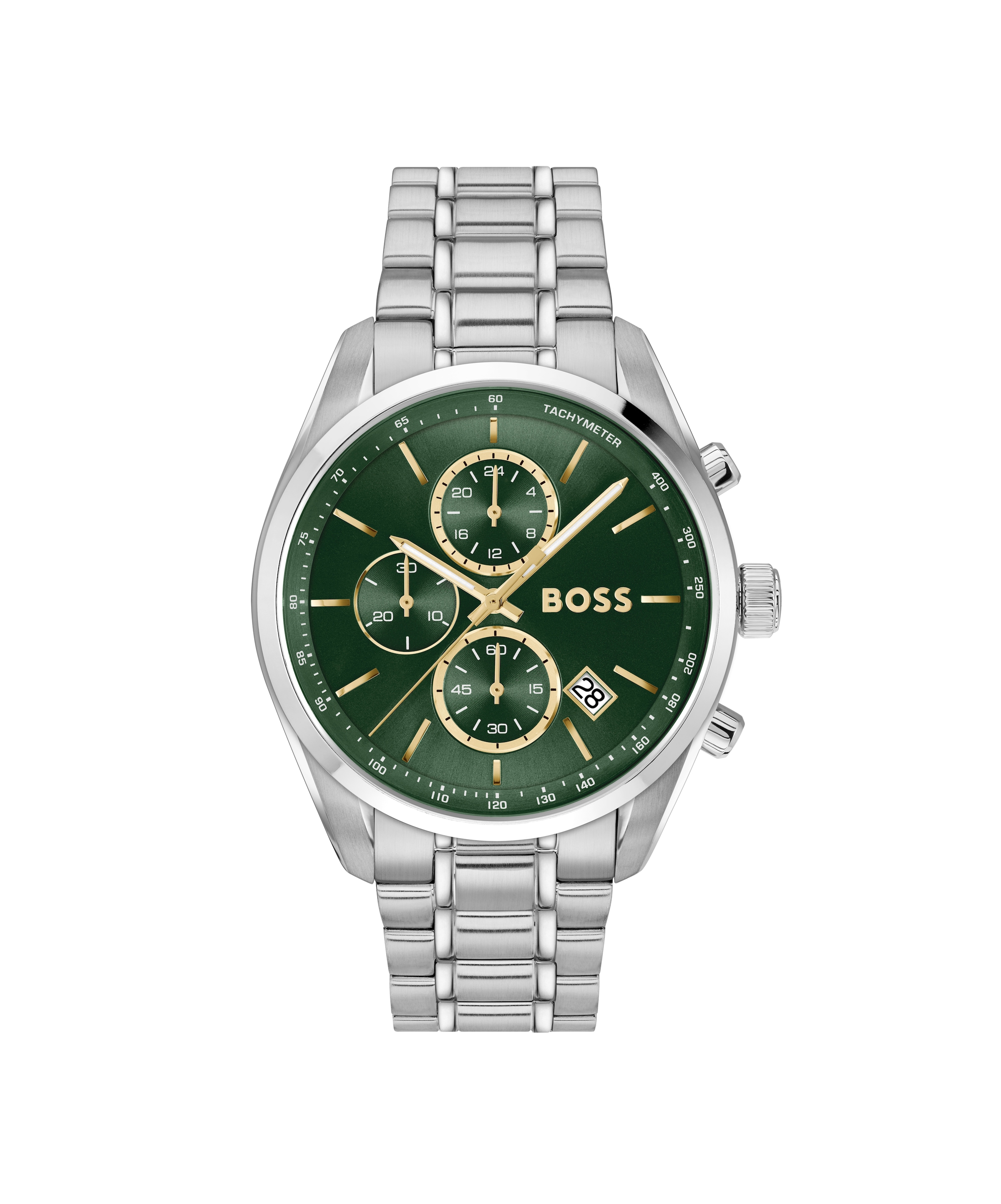 BOSS Quarzuhr »GRAND PRIX 44« Armbanduhr, Herrenuhr, Edelstahlarmband, analog, Tag, Stoppfunktion