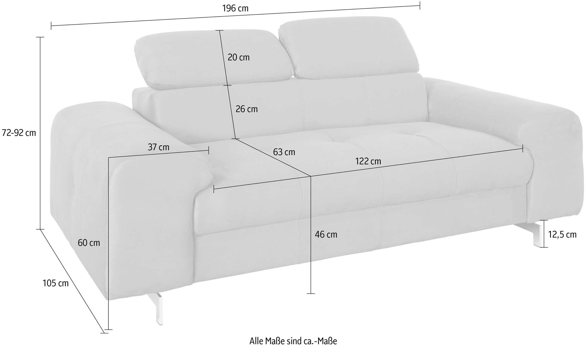 COTTA 2-Sitzer »Chef«, 2-Sitzer mit eleganter Steppung, Bodenfreiheit 12,5 cm