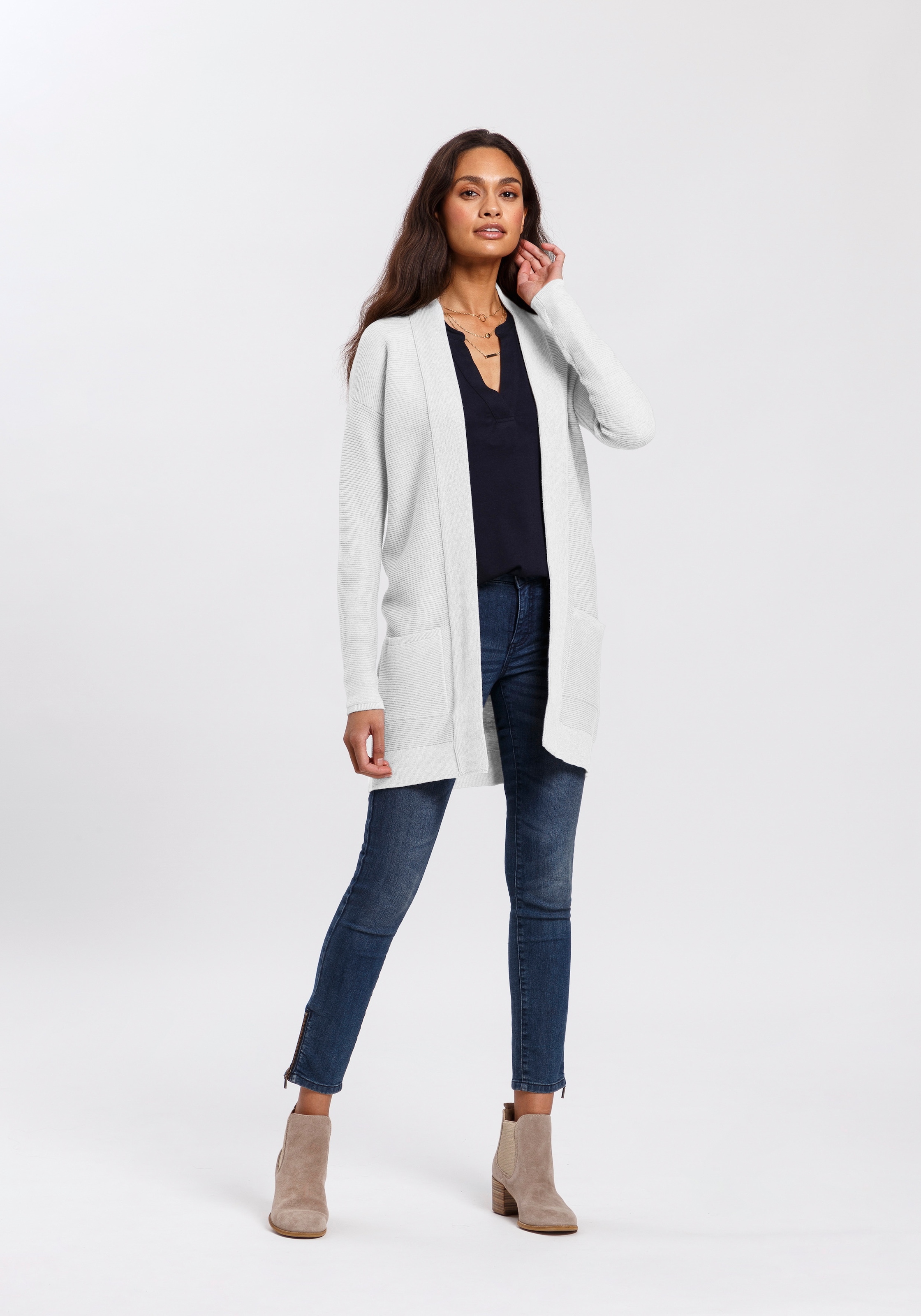 TOM TAILOR Longstrickjacke aus Rippstrick mit aufgesetzten Taschen