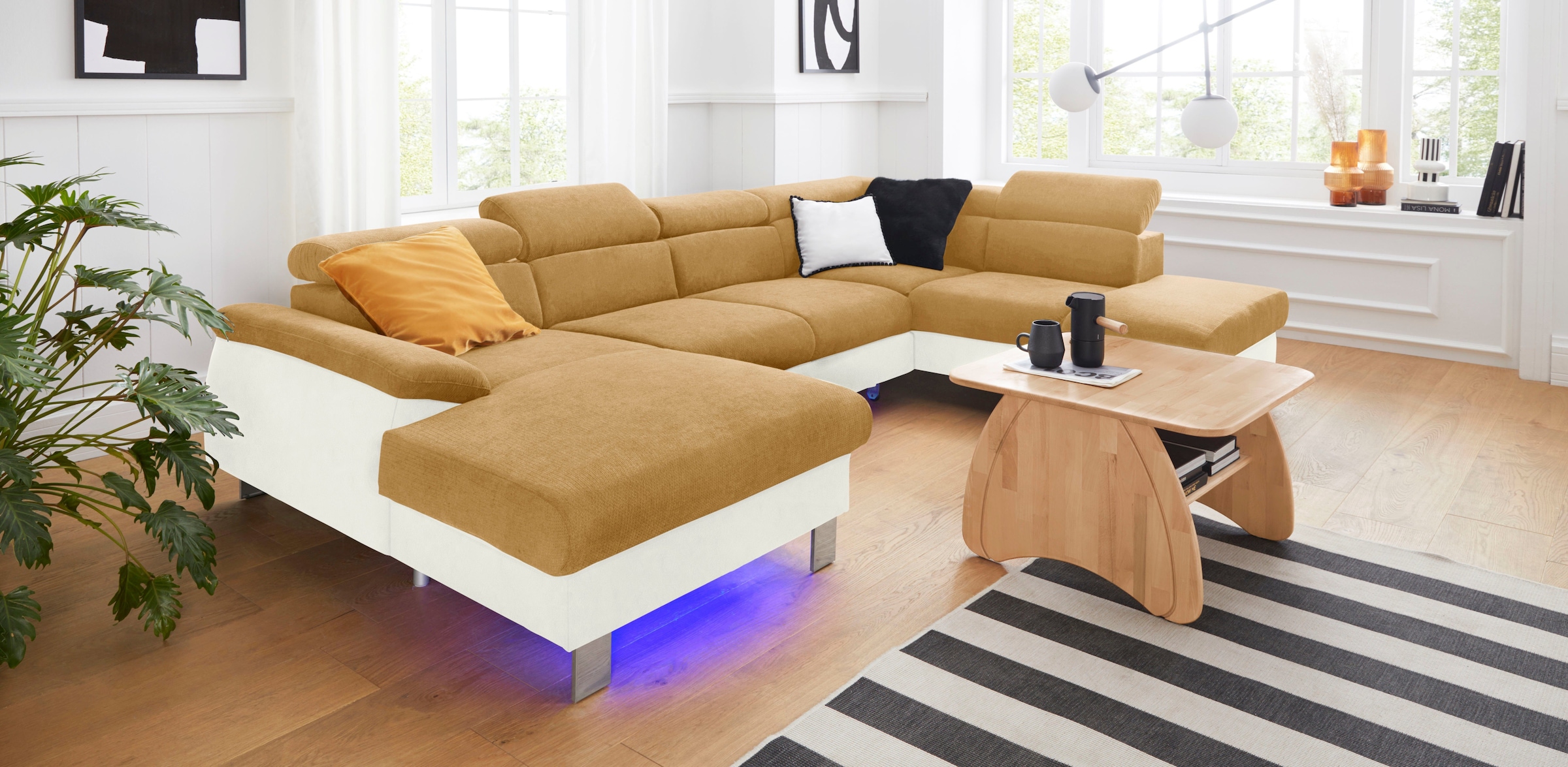 COTTA Polstergarnitur »Komaris U-Form«, (Set), Set bestehend aus: Wohnlandschaft mit Kopfteilverstellung & Hocker