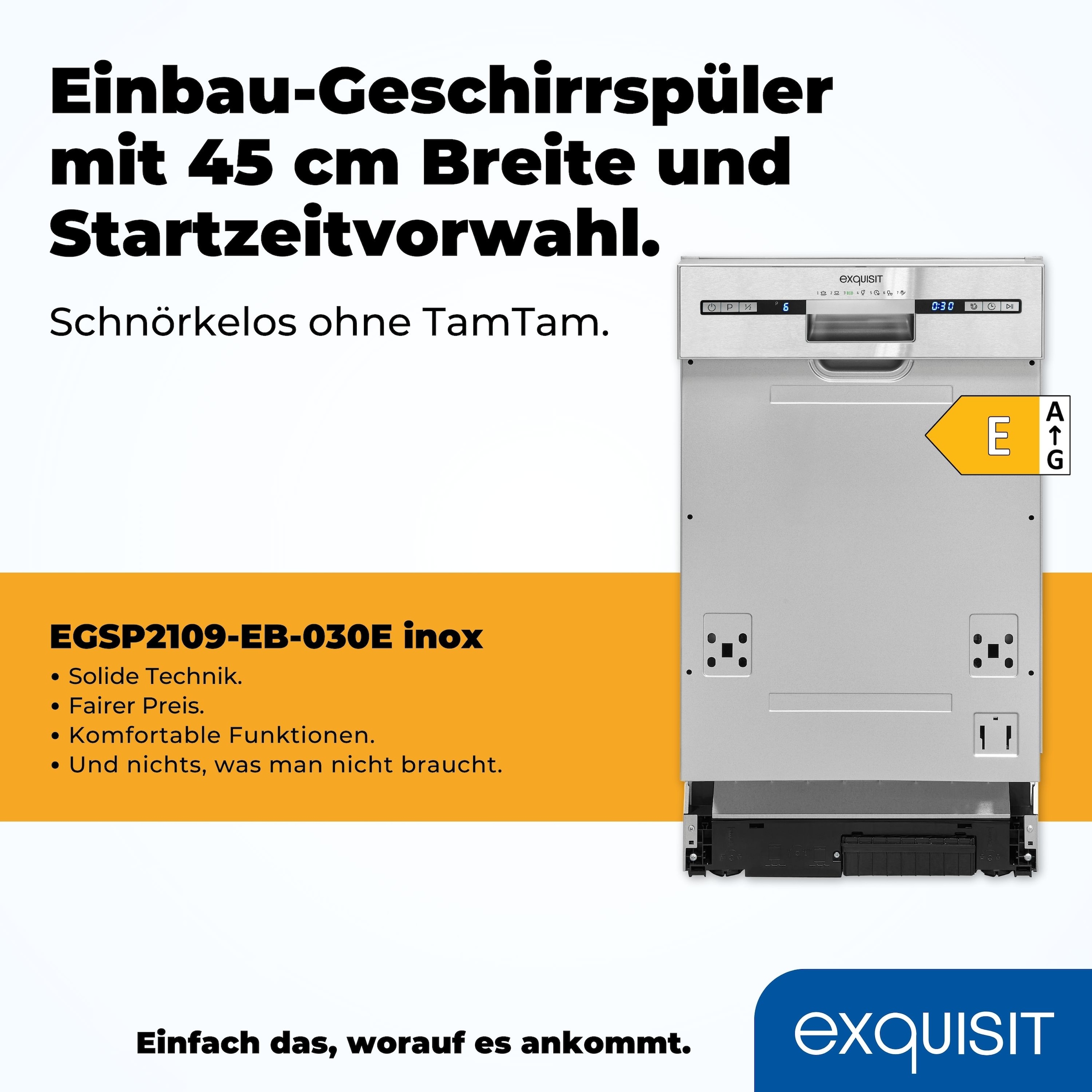 exquisit teilintegrierbarer Geschirrspüler »EGSP2109-EB-030E« 9 Maßgedecke Vollintegriert, sparsam – 9 Maßgedecke mit 6 Programmen & LED