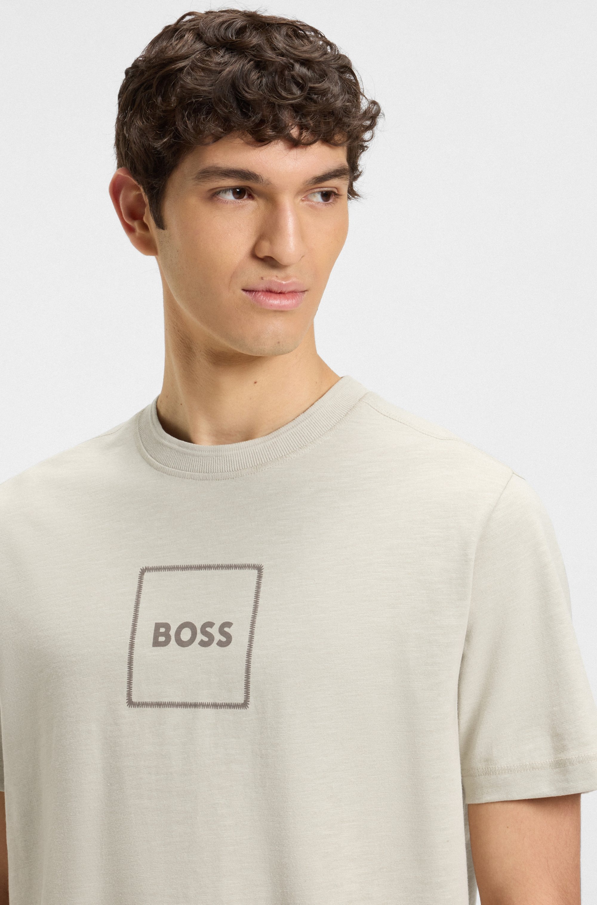 BOSS ORANGE T-Shirt »Te linenlogo«, mit BOSS Schriftzug