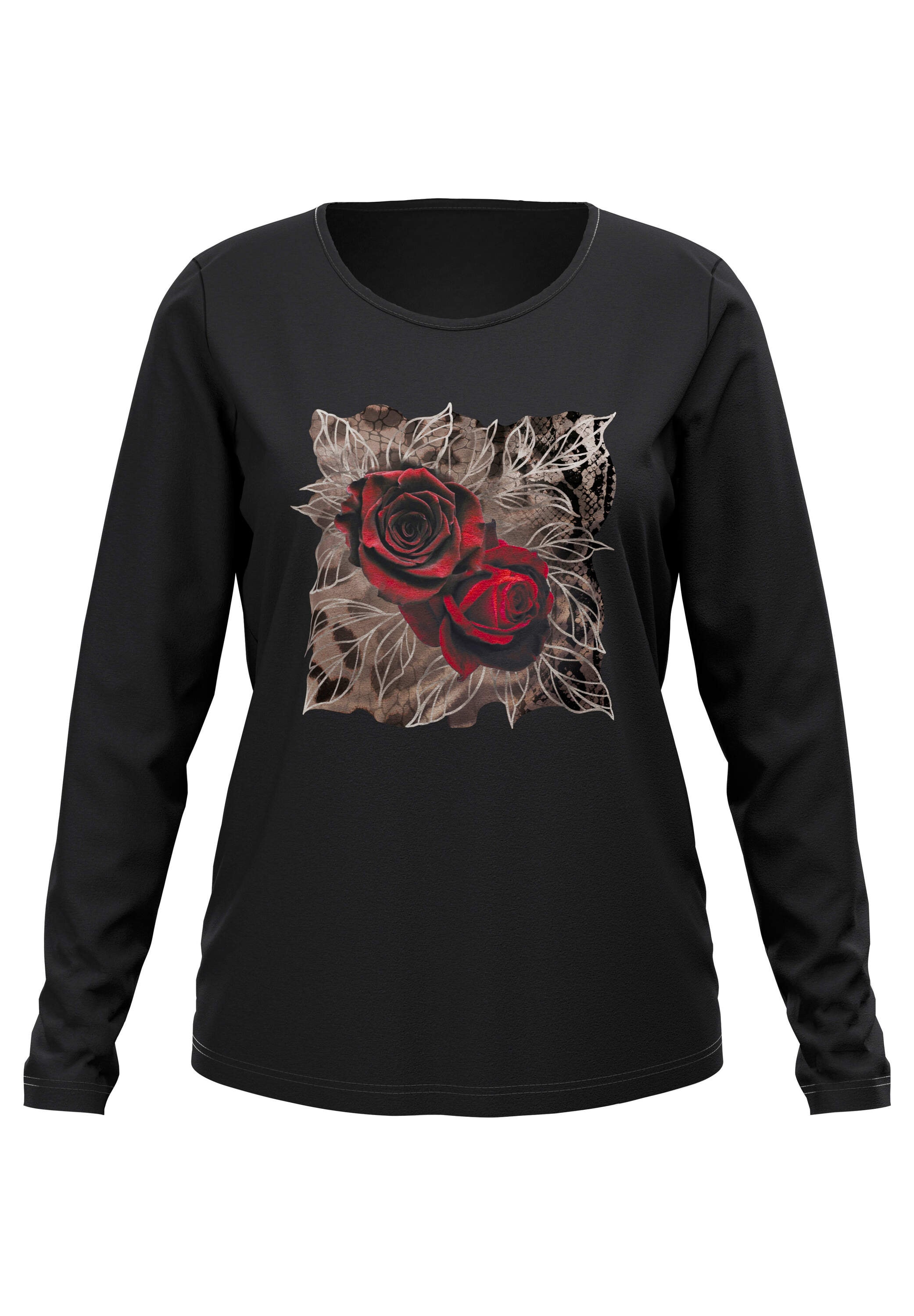 Sieh an! T-Shirt »Langarm-Shirt Langarmshirt mit platziertem Rosen-Leo-Print«