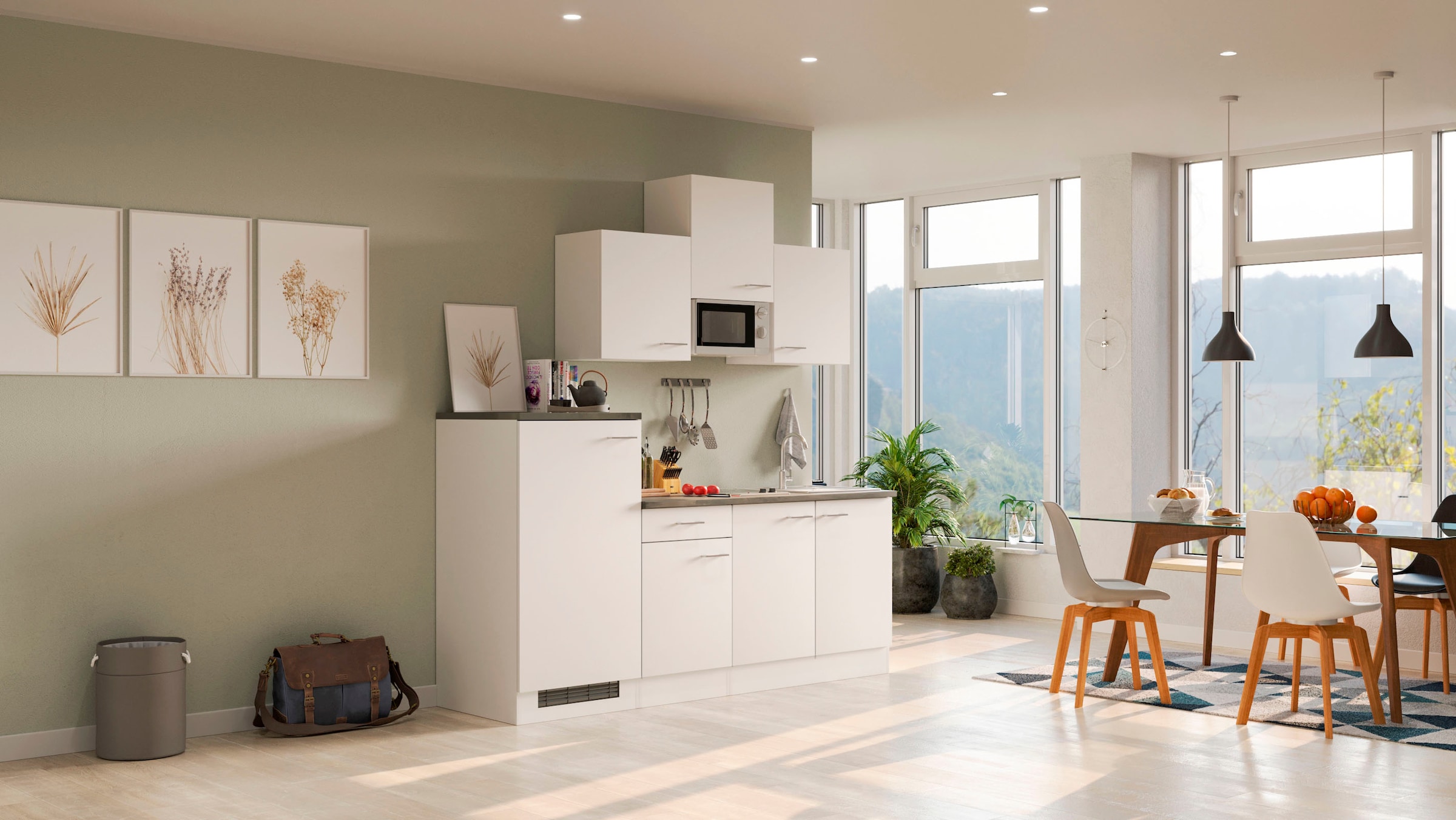 Flex-Well Küchenzeile »Lucca« Breite 210 cm, mit Kühlgerät und Glaskeramikkochfeld sowie Mikrowelle