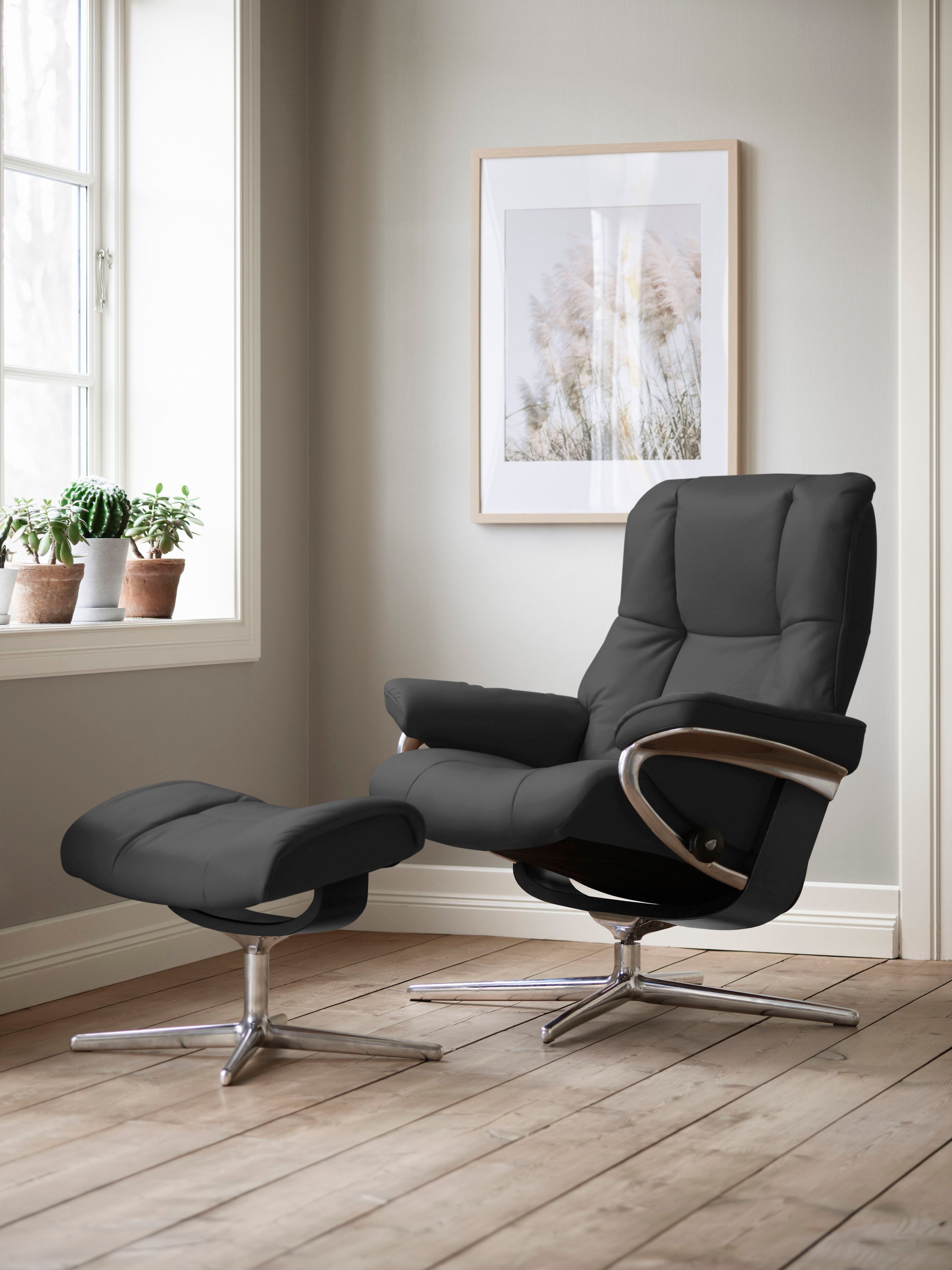 Stressless® Relaxsessel »Mayfair« Set, Relaxsessel mit Hocker,  mit Hocker, mit Cross Base, Größe S, M & L, Holzakzent Schwarz