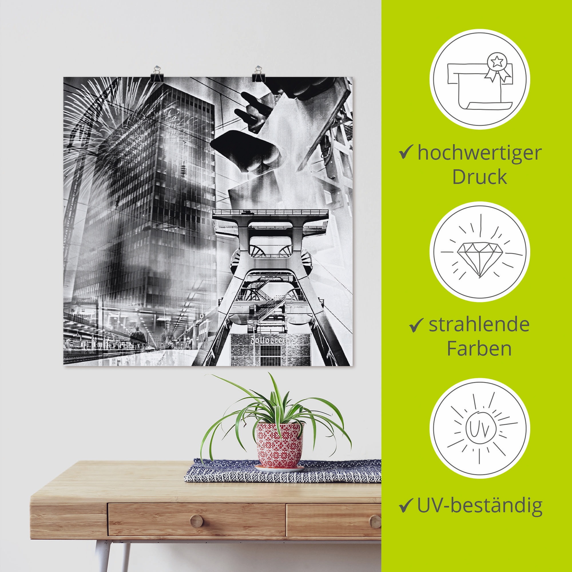 Artland Wandbild »Essen Skyline Abstrakte Collage«, Architektonische Elemente, (1 St.), als Leinwandbild, Poster, Wandaufkleber in verschied. Größen