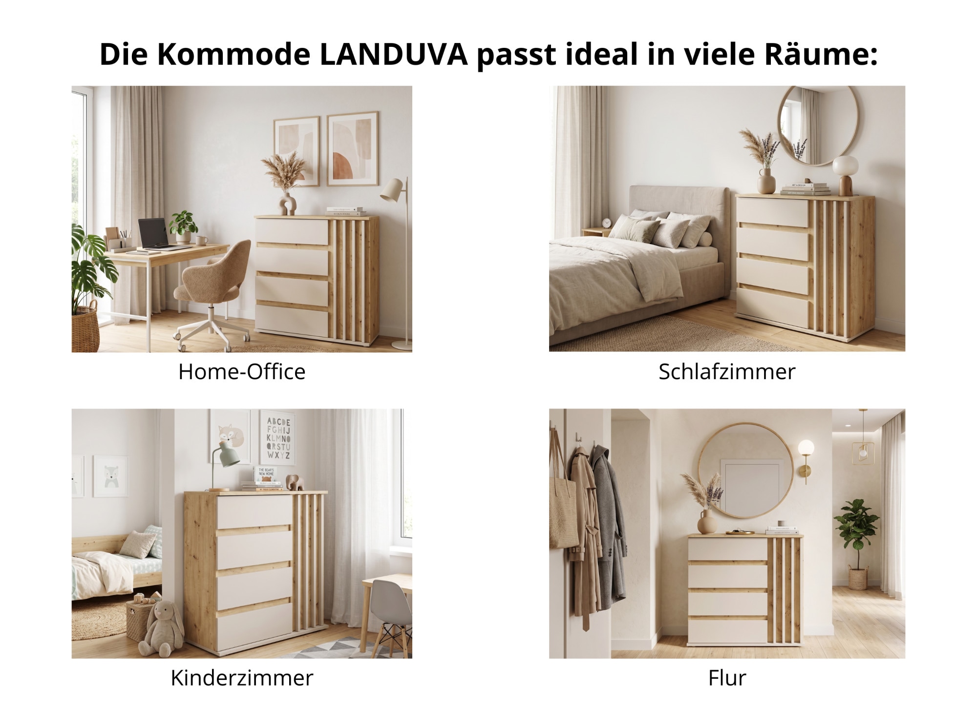 Home affaire Kommode »LANDUVA Sideboard mit viel Stauraum, Breite 80 cm« Schrank mit Schubladen und 1 Tür, Lamellen Design