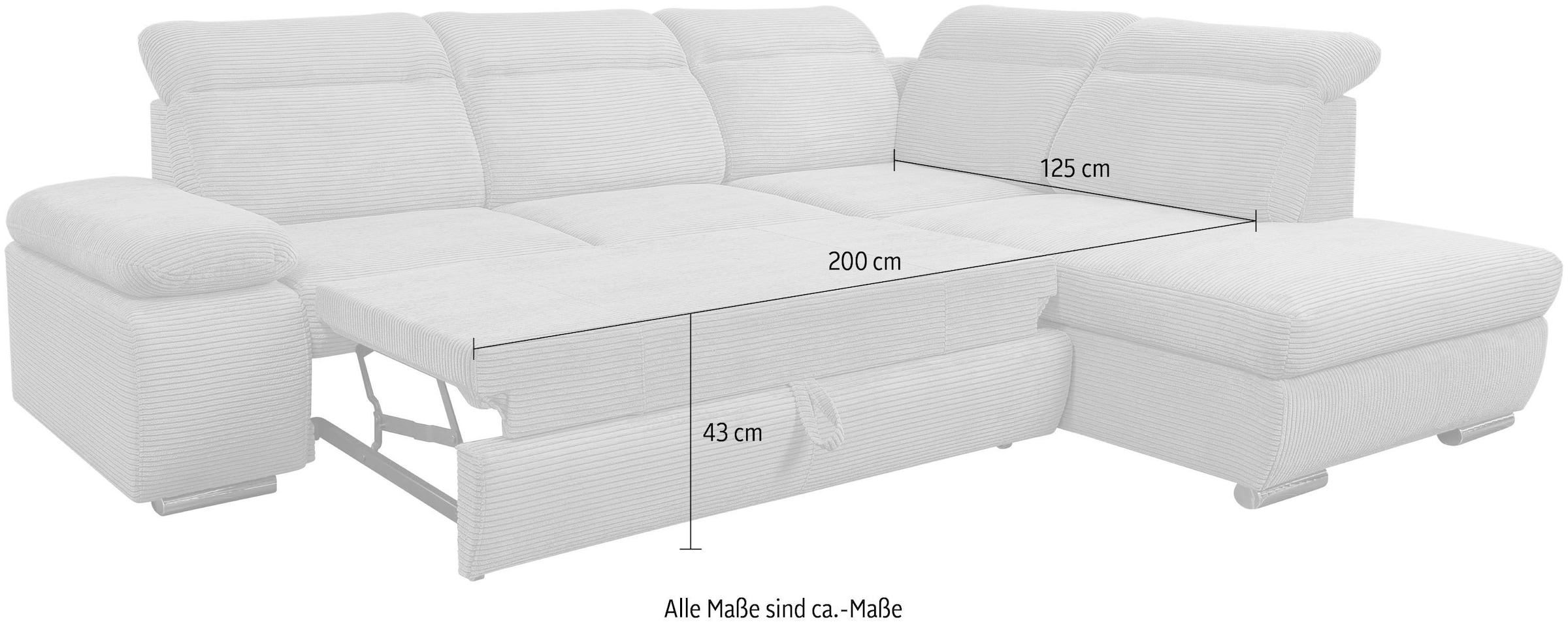 WERK2 Ecksofa »Alicante inkl. Kopfteilverstellung, Bett & Bettkasten, viel Platz« Cord, L-Form, XXL, Schlaffunktion, Bettkasten