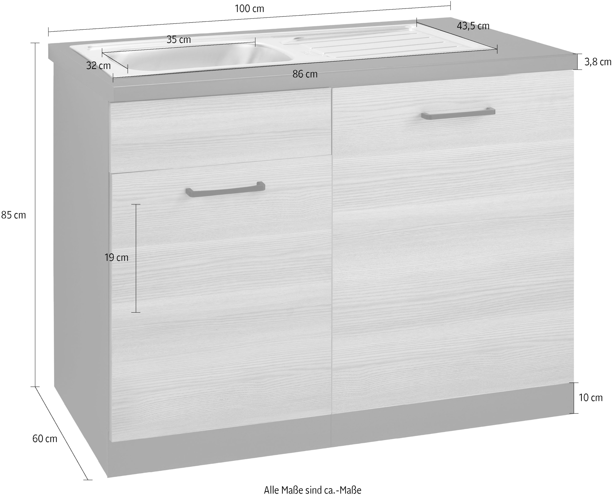 wiho Küchen Spülenschrank »Esbo«, 110 cm breit, inkl. Tür/Sockel für  Geschirrspüler auf Rechnung bestellen