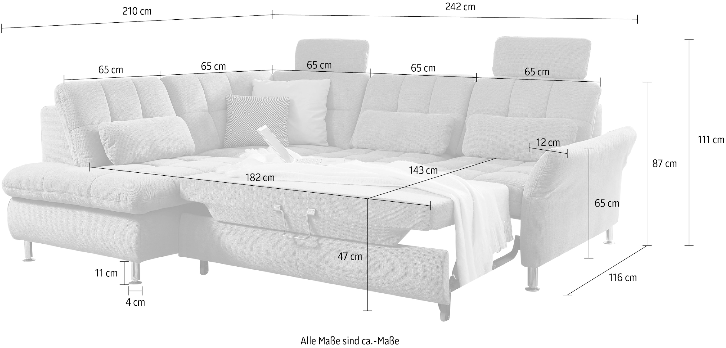 Die PlanBar Ecksofa »MP-IN20016 L-Form mit Kaltschaum-Polsterung« wahlweise mit Kopfstützen und Bettfunktion