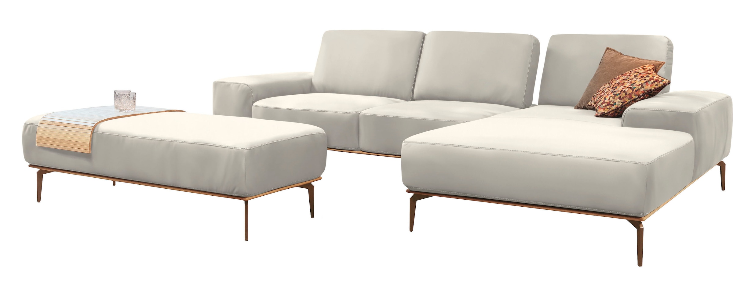 W.SCHILLIG Ecksofa »run, Designsofa mit tollem Sitzkomfort, bequem, L-Form«, mit Holzsockel, Füße in Bronze pulverbeschichtet, Breite 319 cm