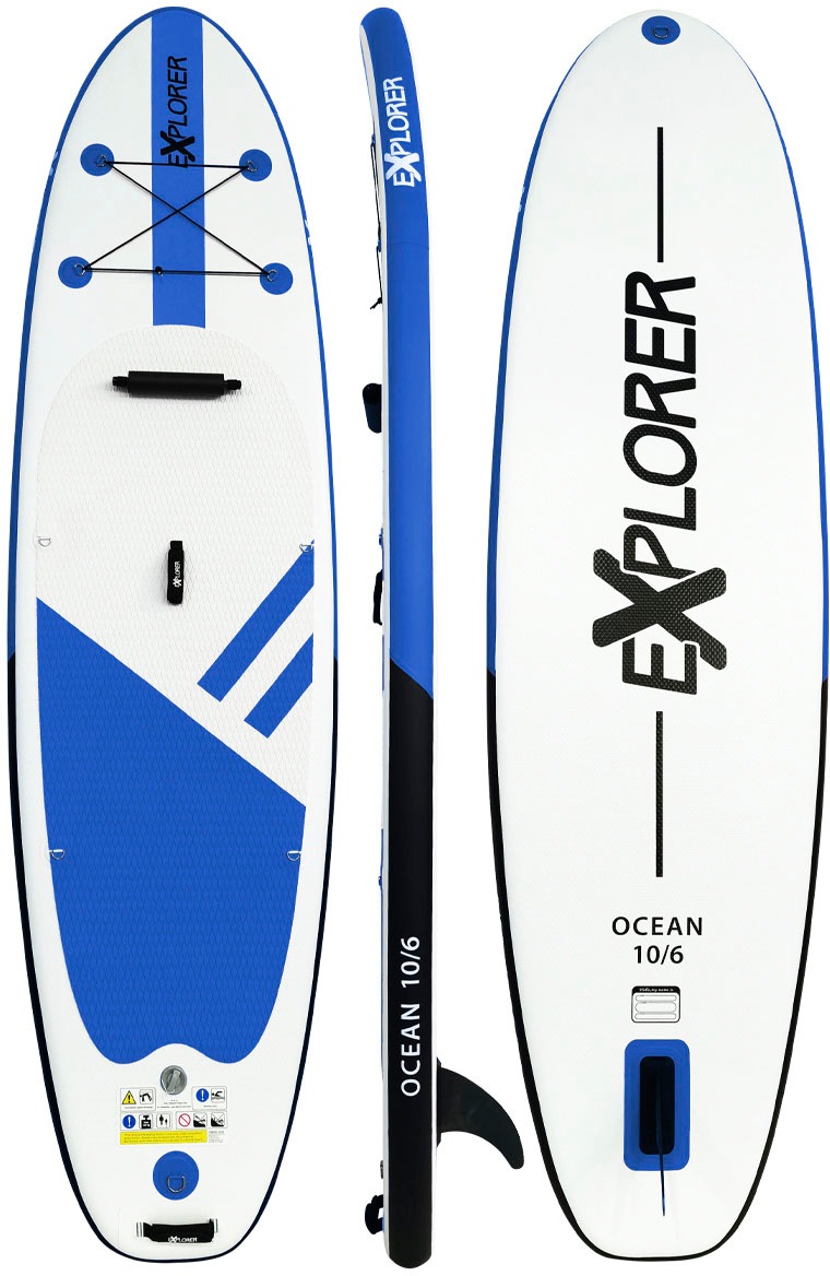 EXPLORER SUP-Board »Stand-up-Paddleset OCEAN 10.6 mit Kajaksitz und Fußraste 320 cm«, (Set, 8 tlg.)