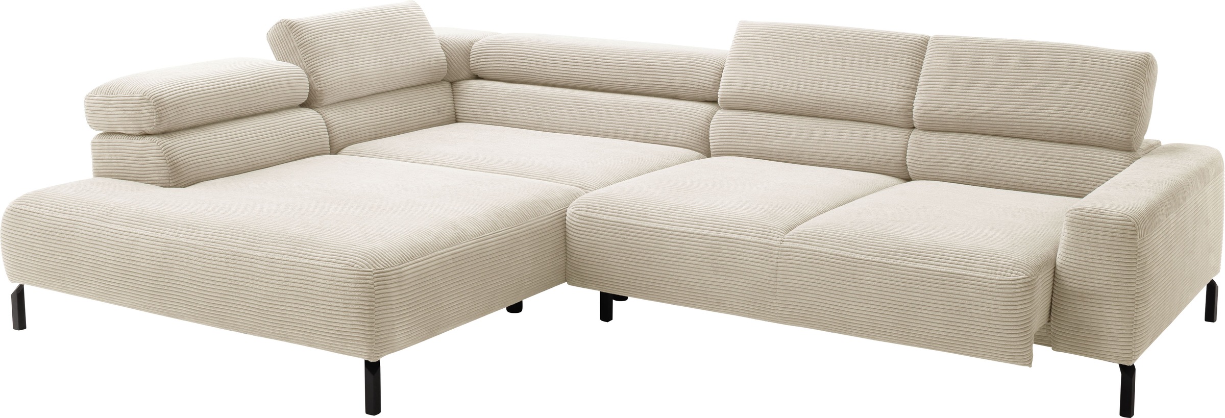 Places of Style Ecksofa »Antonelli, L-Form, inkl. Kopfteilverstellung, Breite 312 cm«, mit elektrischer Sitztiefenverstellung, in Cord, natur