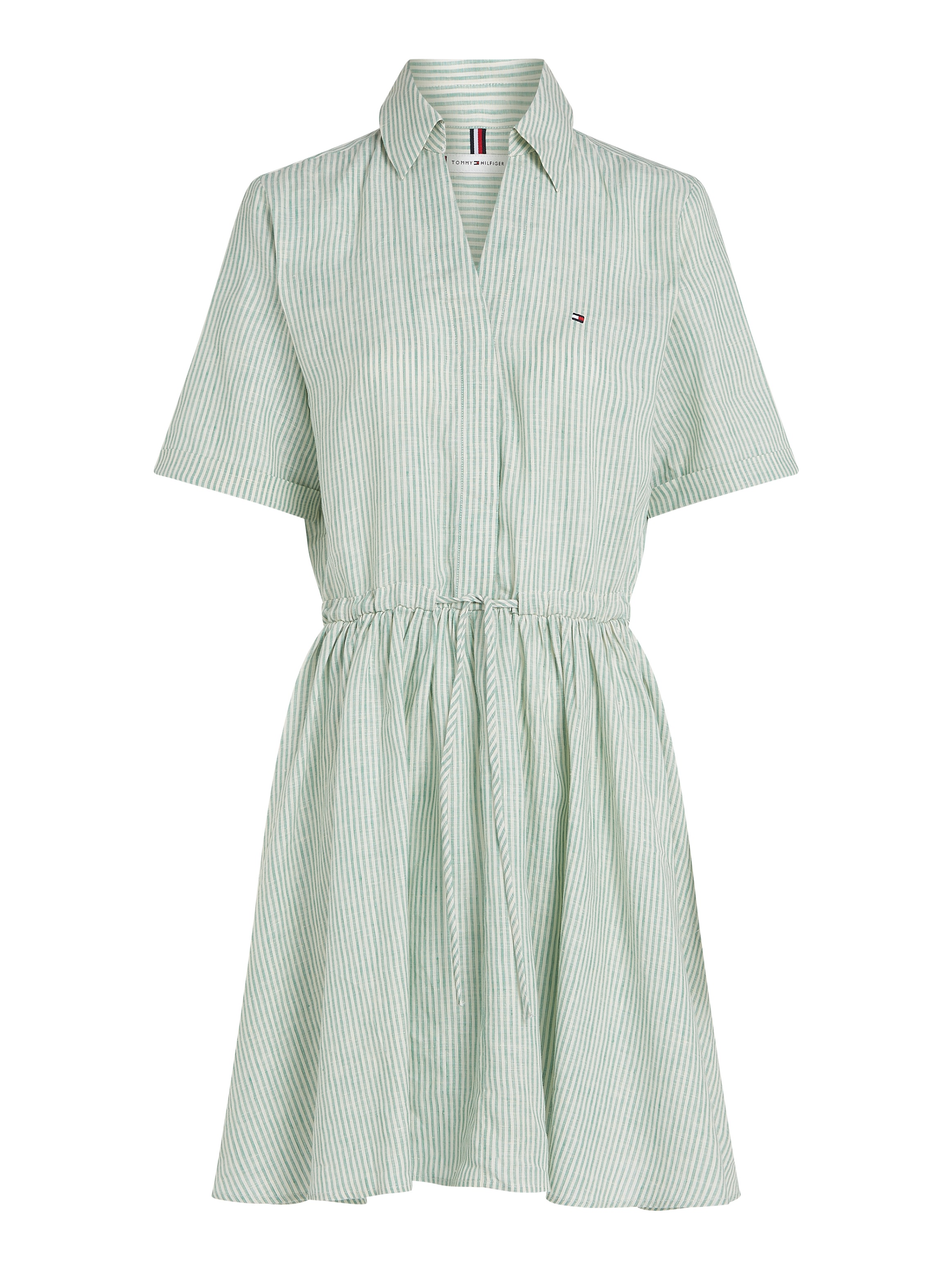 Tommy Hilfiger Hemdblusenkleid »ESS LINEN S/S SHORT DRESS«, mit Tunnelzug in der Taille, mit Rückenfalte,kühlendes Premium Leinen