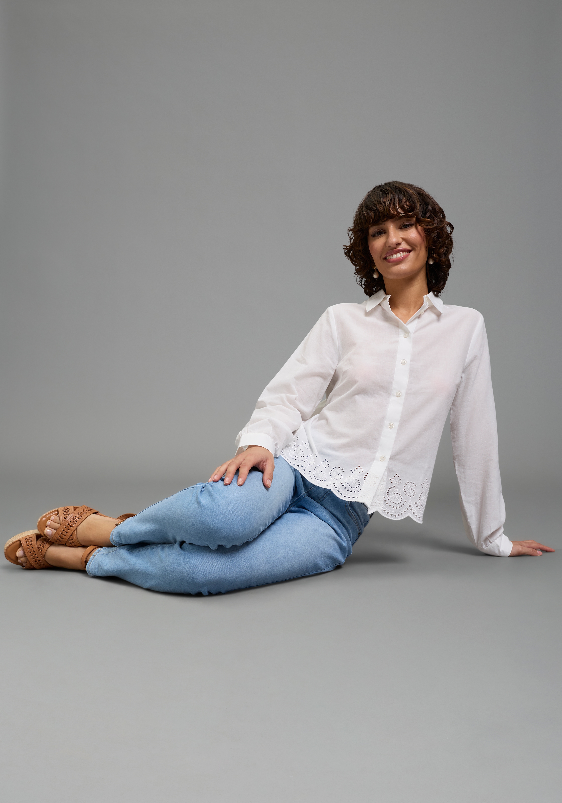 Laura Scott Hemdbluse unifarbene Bluse, mit Knöpfen, aus Baumwolle