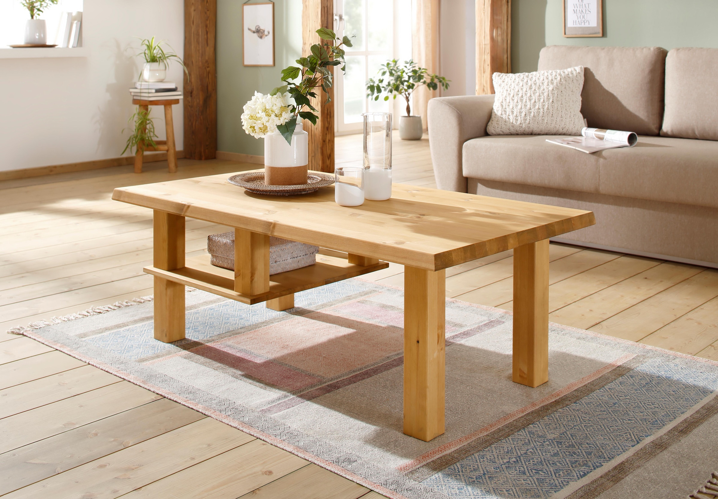 Home affaire Couchtisch »Ixo«, mit 1 Ablageboden, Breite 120 cm, aus masiver Kiefer, FSC®