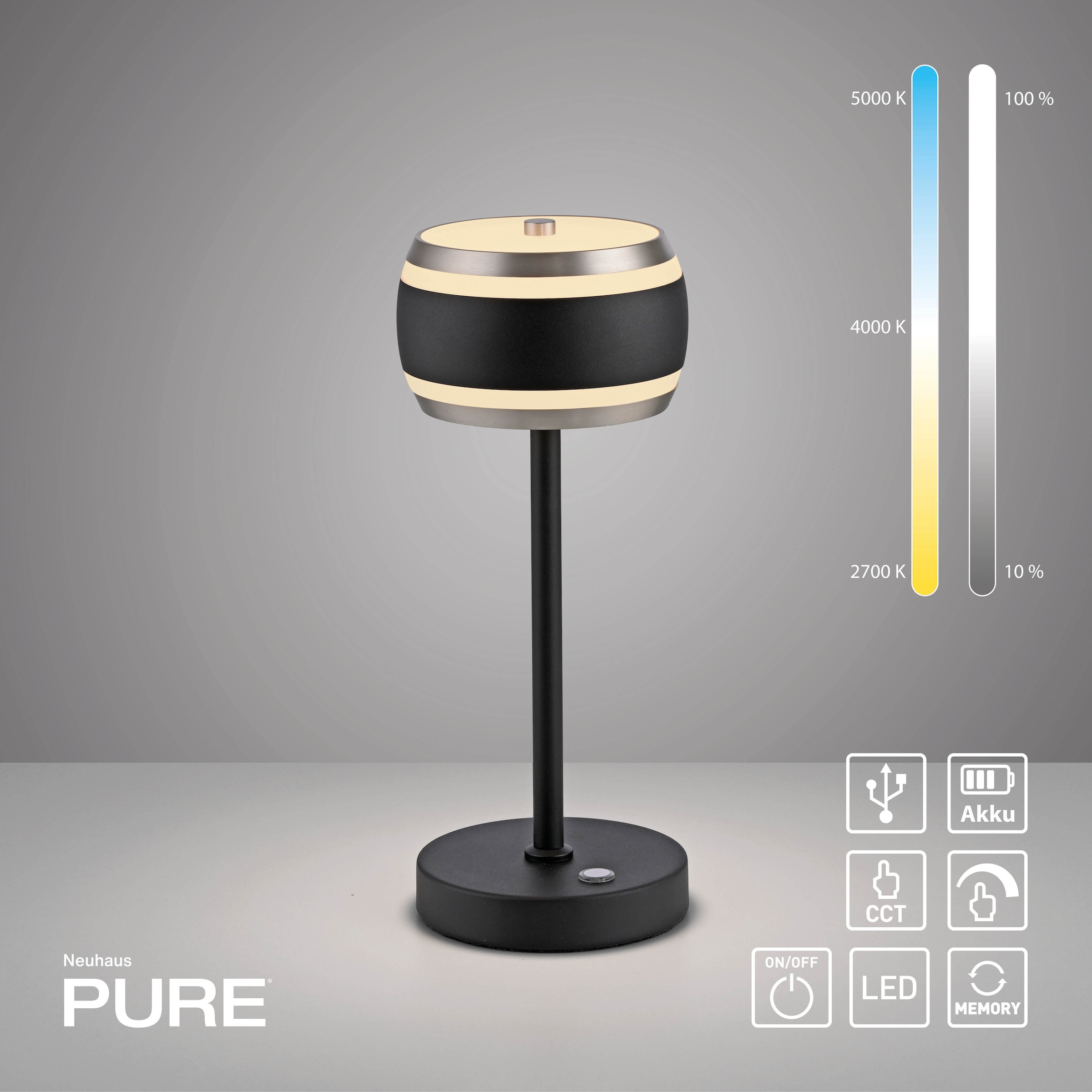 Neuhaus PURE LED Tischleuchte »PURE Falling Rings« LED-Board 1 Stk. warmweiß - kaltweiß Akkubetrieben, CCT, stufenlos dimmbar über Touchdimmer