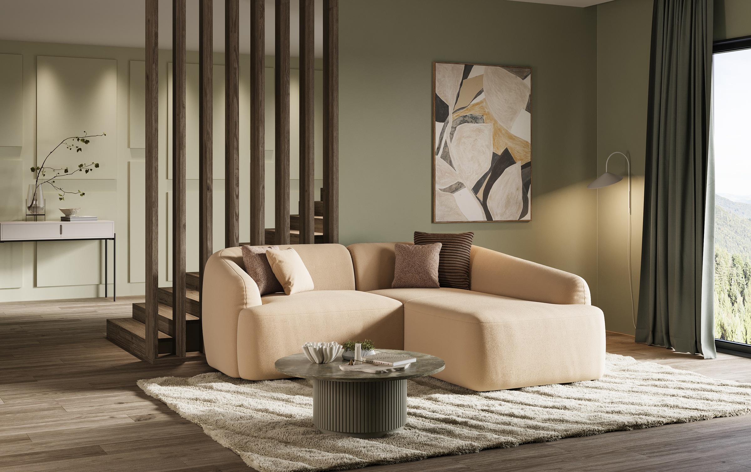 INOSIGN Ecksofa »Nergal, kompakte Stellmaße, Breite 216cm, organisches Design, L-Form«, Modernes Design, schlichte Optik, stilvoller Blickfang im Wohnzimmer