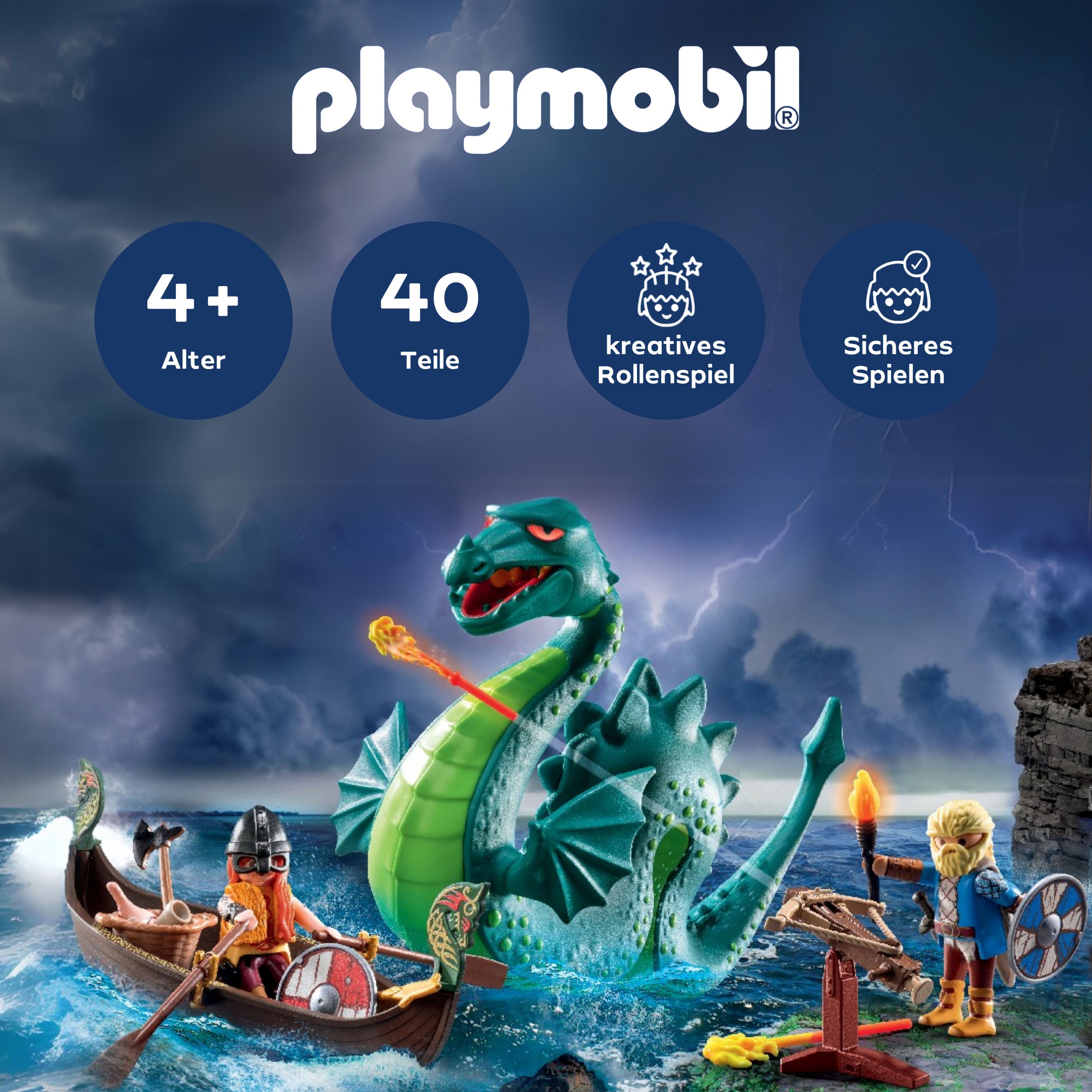 Playmobil® Konstruktions-Spielset »Wikinger mit Seeungeheuer (71830), Playmobil History« Made in Europe