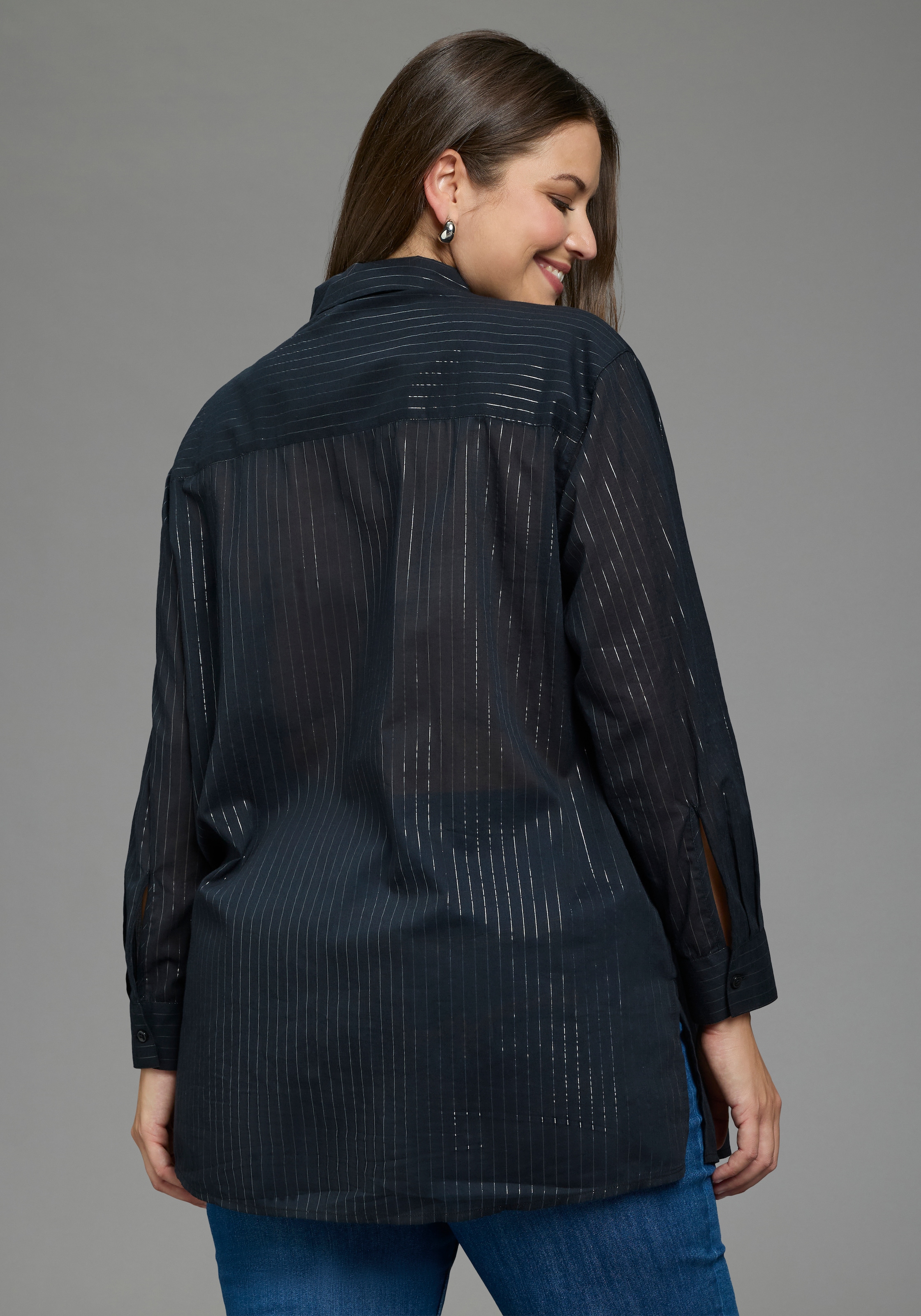 Laura Scott CURVE Klassische Bluse »Große Größen« femininer Stil, aus Baumwolle, mit feinem Nadelstreifenmuster