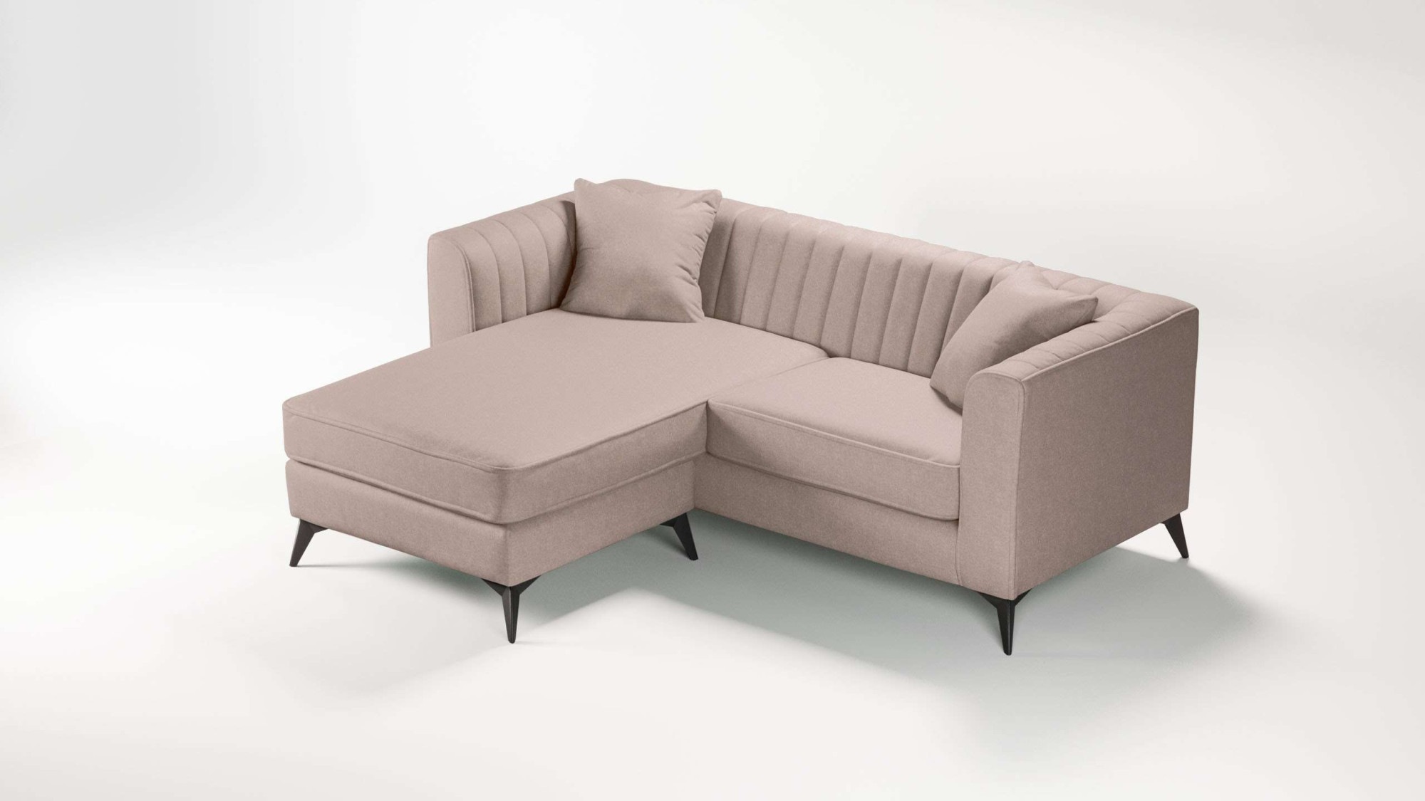 Places of Style Ecksofa »MATTHEW L-Form ideal für kleine Räume, Maße B/T/H: 201/162/74 cm«, elegantes Designsofa, feine Steppung im Rücken, incl. Zierkissen