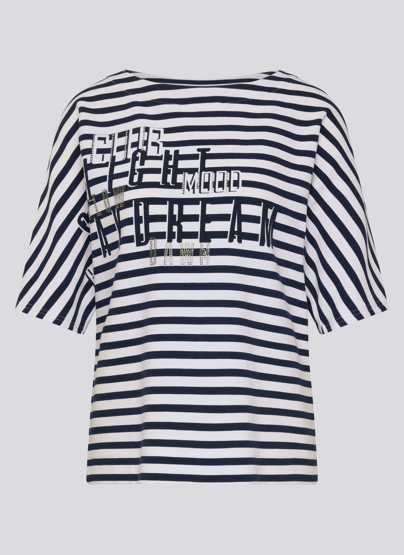 Rabe Rundhalsshirt im Streifen-Look und mit Glitzer-Druck