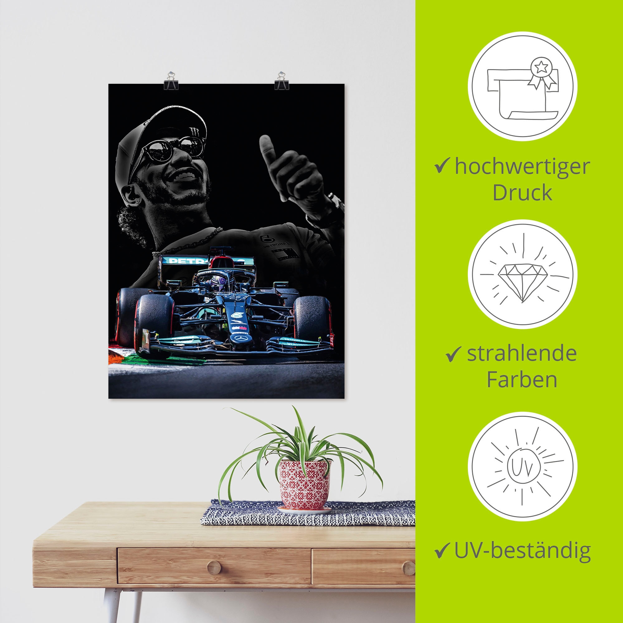 Artland Wandbild »Lewis Hamilton - Hammertime«, Bilder von Männern, (1 St.), als Alubild, Leinwandbild, Wandaufkleber oder Poster in versch. Größen