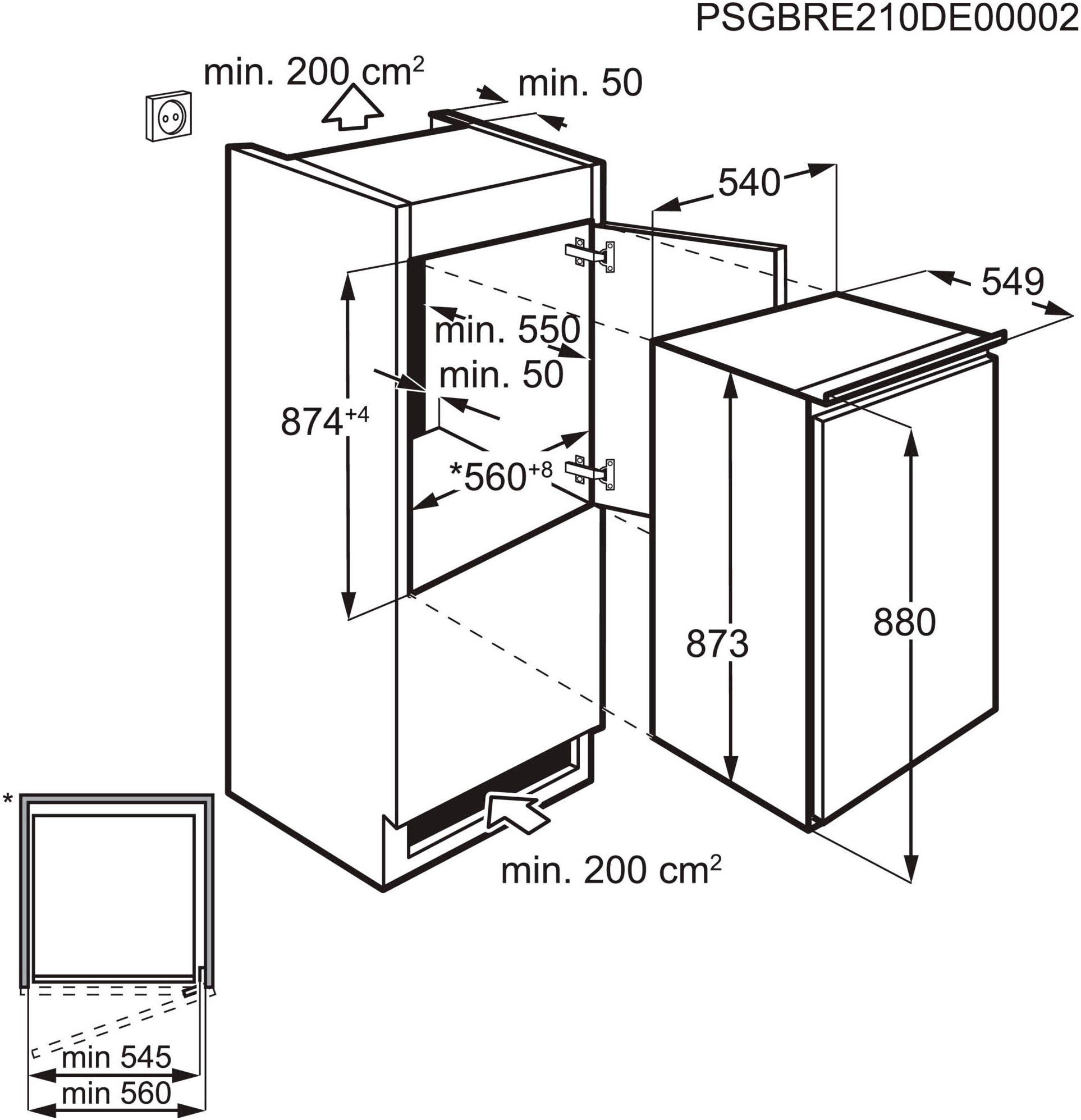 AEG Einbaukühlschrank Serie 5000 »TSK5O881ES«, 208 L, variable Glasablagen bis zu 25 kg belastbar, Schlepptür