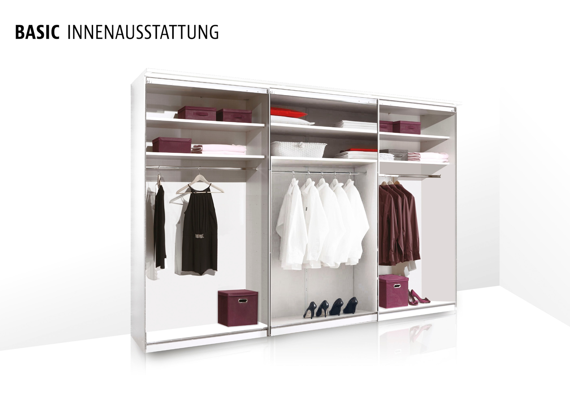 STAUD Schwebetürenschrank »Includo, Made in Germany« Mit Spiegeltüre und vier verschiedenen Ausstattungsvarianten