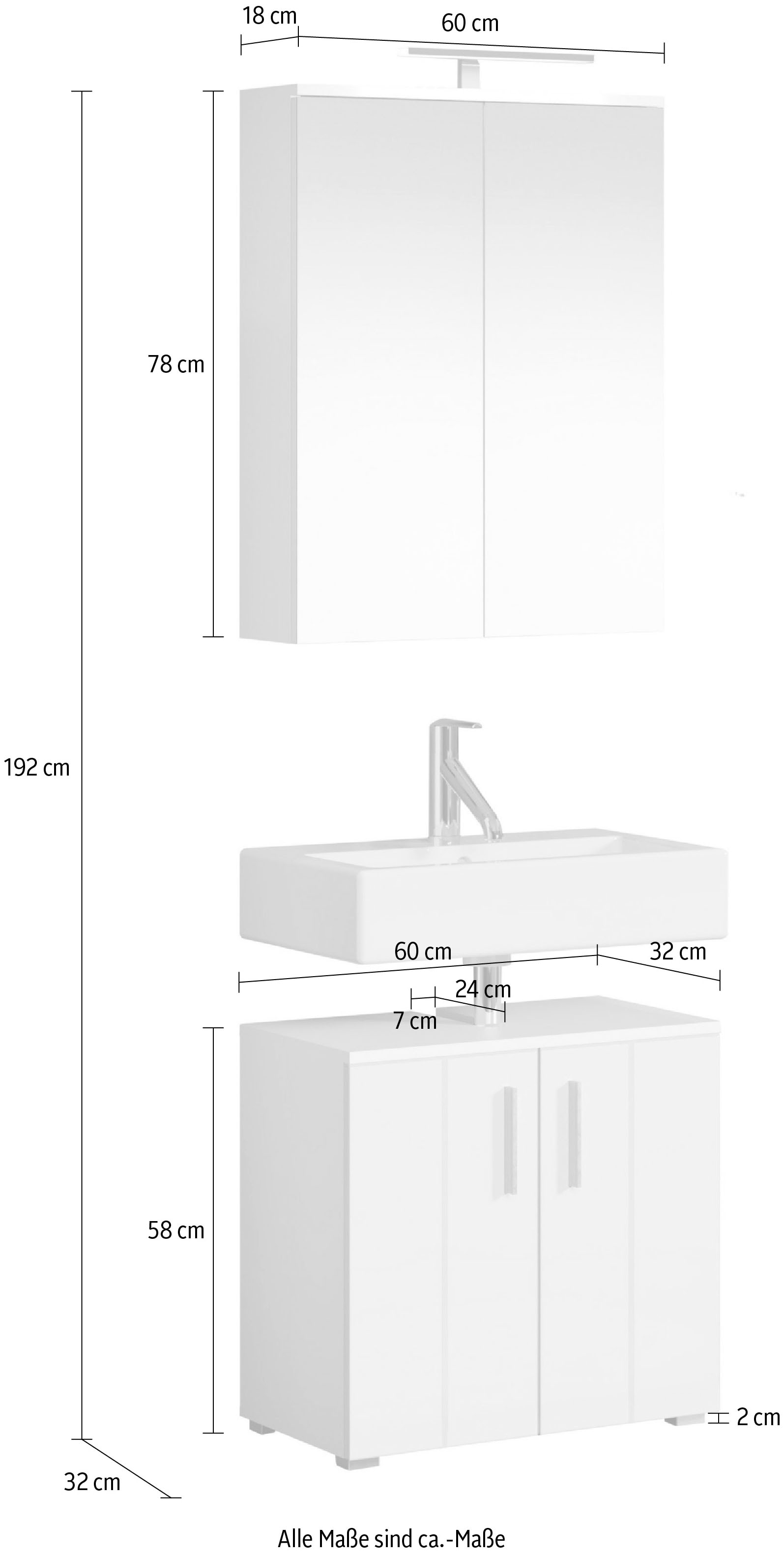 welltime Badezimmer-Set »Prag«, (Set, 2 St.), Waschbeckenunterschrank &  Spiegelschrank online kaufen | mit 3 Jahren XXL Garantie | Waschbeckenunterschränke