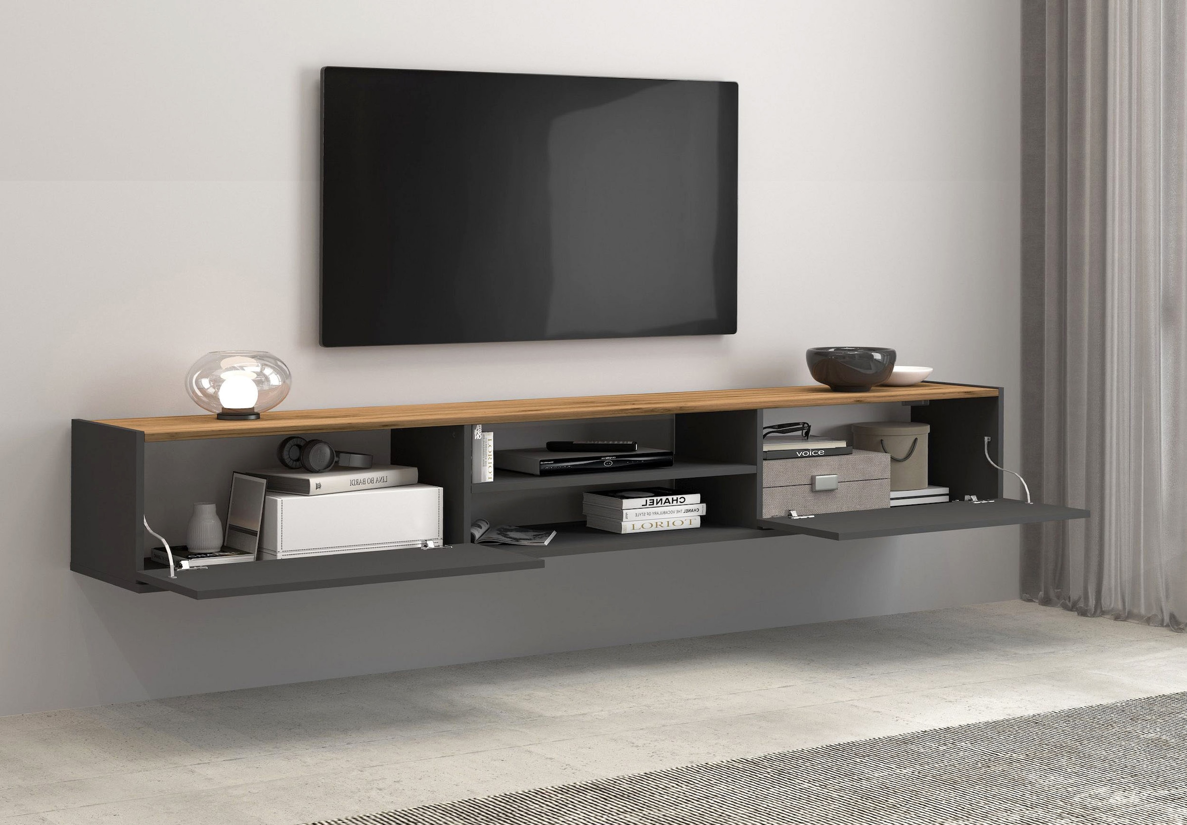 INOSIGN Lowboard »Garda,Lowboard,TV-Kommode,TV-Möbel,TV-Bank«, stehend und hängend mit 2 Klappen, 1 Einlegeboden, Breite 210 cm