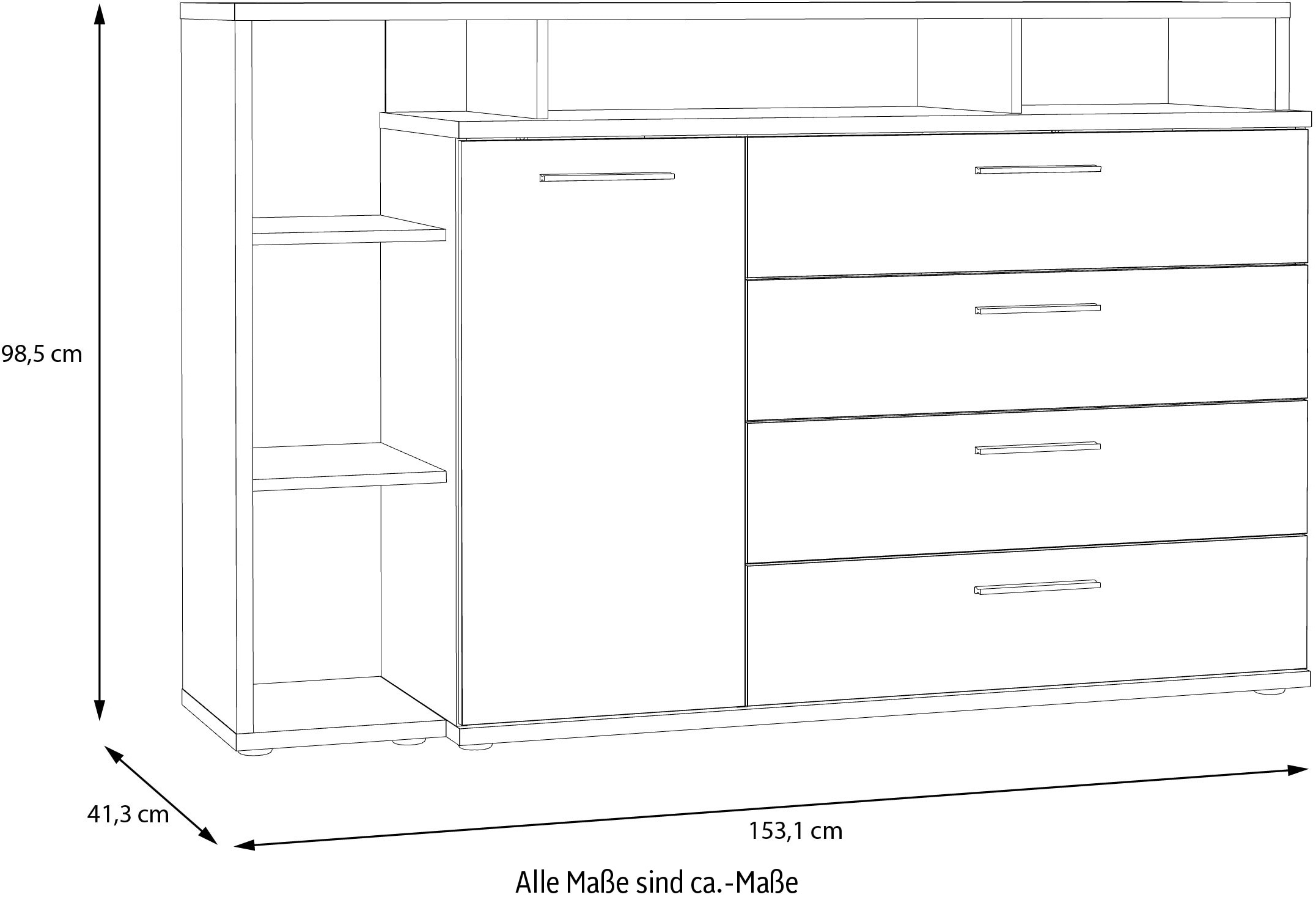 FORTE Kombikommode »MAYACUS«, modernes Sideboard, Stauraum, 4 Schubkästen, trendiges Dekor