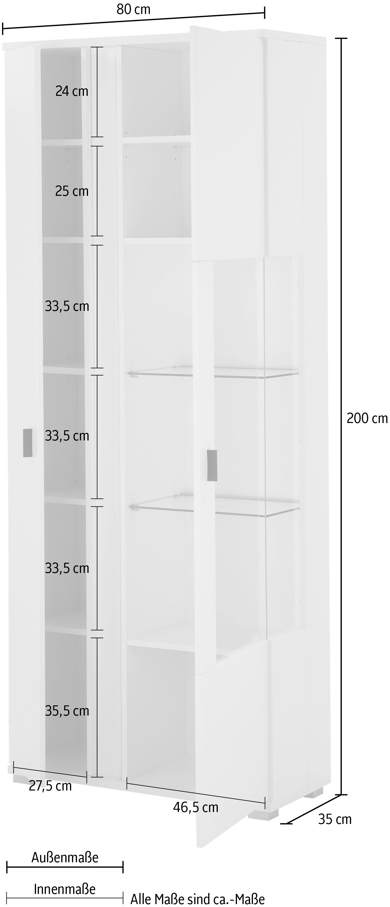 INOSIGN Vitrine »LONG ISLAND, Stauraumvitrine«, (1 St.), in moderner Trendfarbe,inklusive senkrechter Beleuchtung,Breite 80 cm