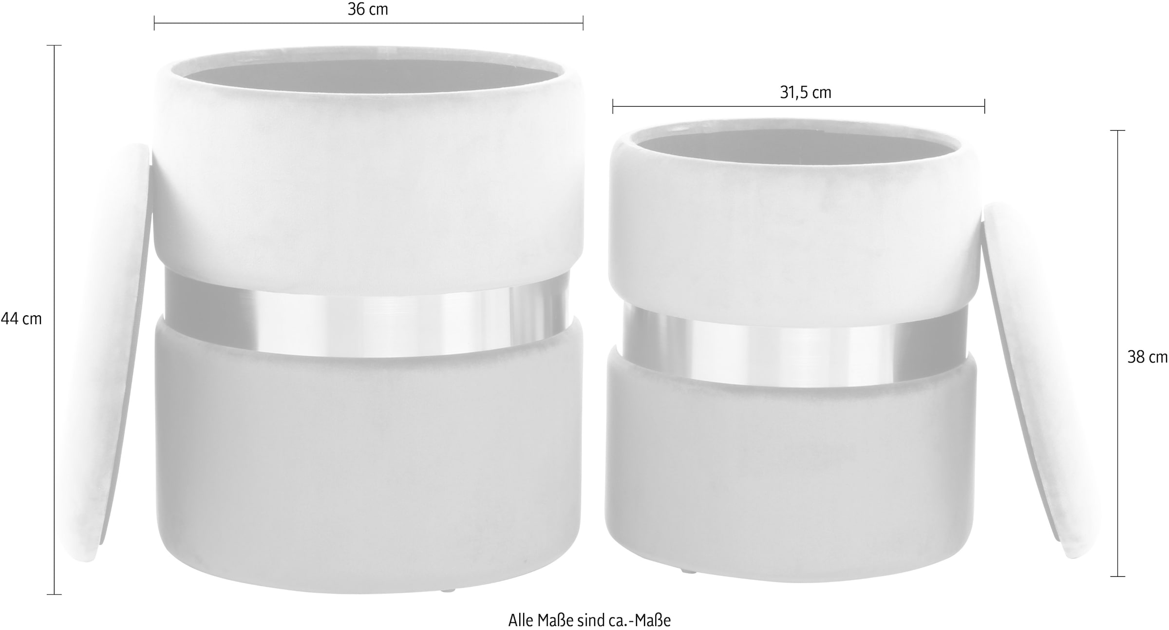 Kayoom Stauraumhocker »Hocker Zora 125 2er-Set, samtweicher Stoffbezug,runde elegante Form« Set, 2 Stk. tlg. edles Design mit Metallring, gepolstert, mit Stauraum