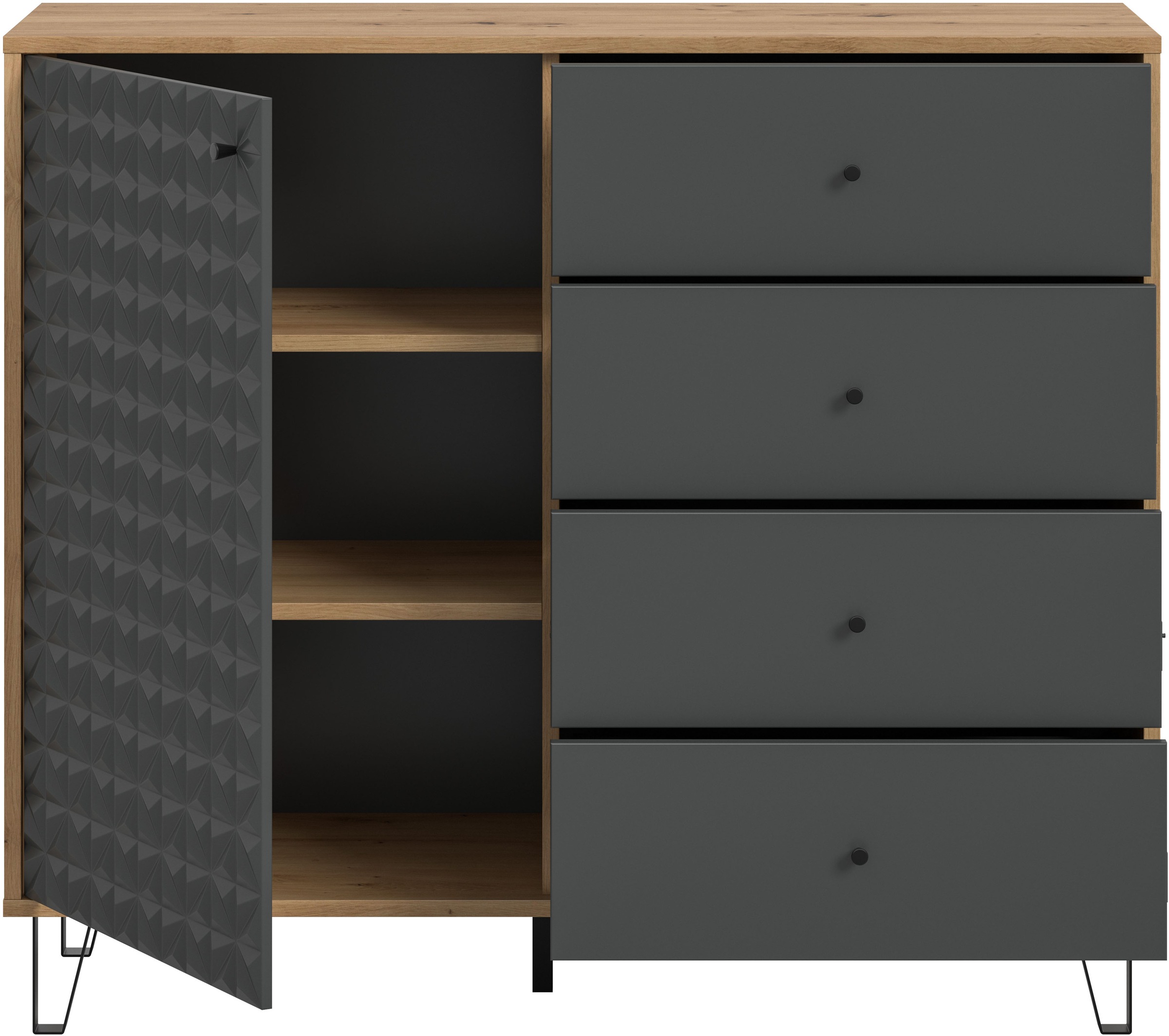 Home affaire Highboard »VICENZA, Breite 110cm, 1 Tür, 2 Einlegeböden, 3 Fächer, 4 Schubkästen« Kommode, Schrank, Anrichte, Board, Wohnzimmerschrank