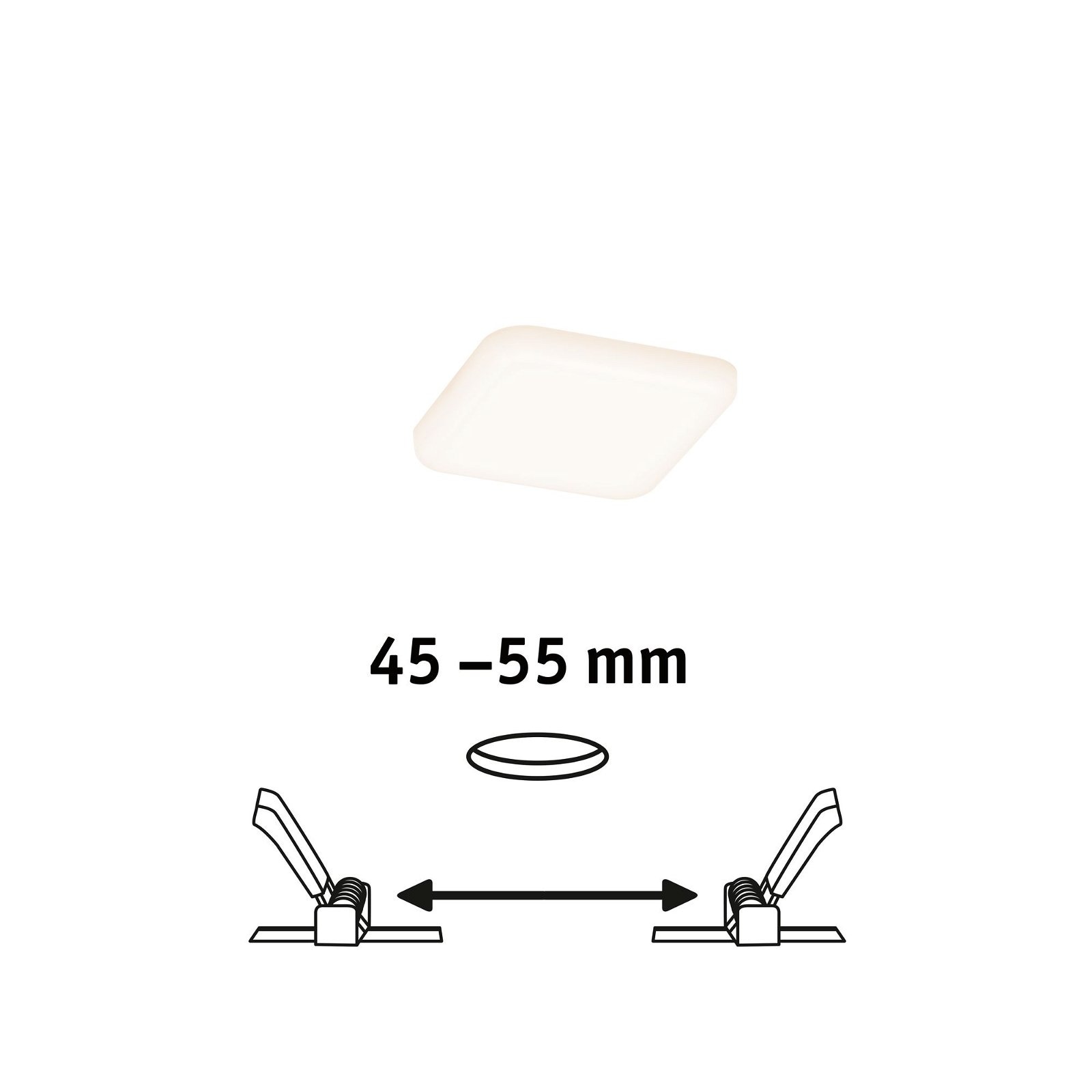 Paulmann LED Einbauleuchte »VariFit Veluna IP44 eckig 75x75mm 4,5W 360lm 3000K Satin«, 1 flammig, Einbaupanel