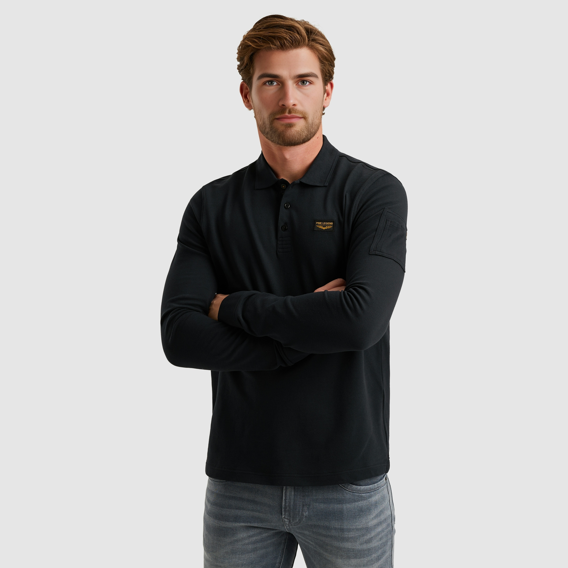 PME LEGEND Langarm-Poloshirt, mit Logo Stickerei