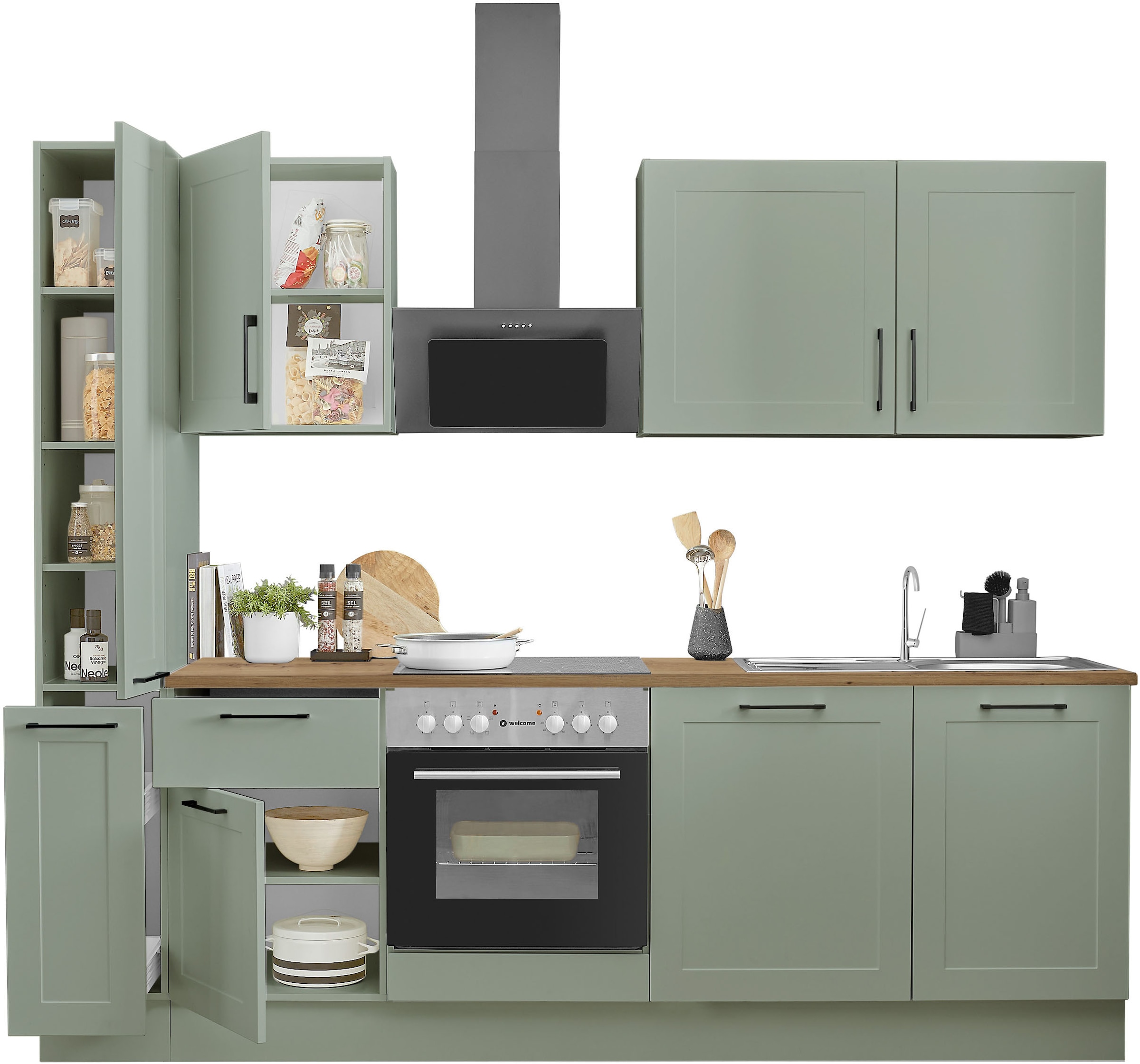 BASIC by Balculina Küchenzeile »Marsi« Breite 250 cm, wahlweise mit E-Geräten, Soft-Close-Funktion