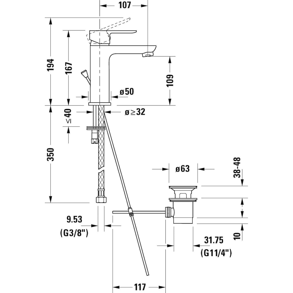 Duravit Waschtischarmatur »A.1 Waschtischmischer, Größe M, mit Zugstangen-Ablaufgarnitur«