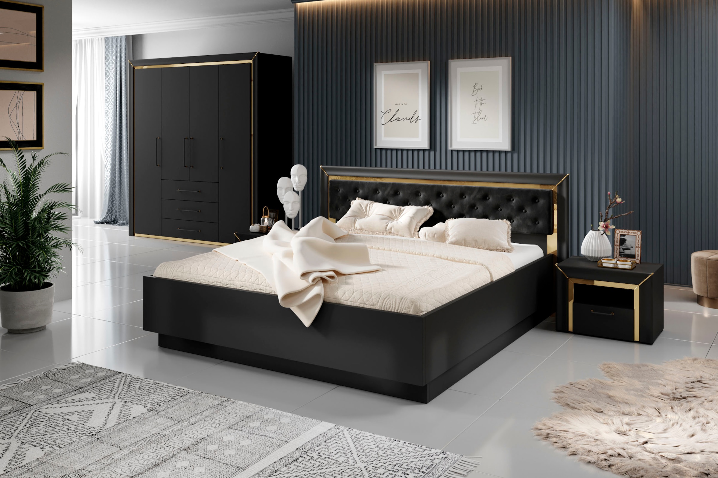 Leonique St.), bequem bestellen »Arno«, Schlafzimmer-Set silber-oder mit goldfarbener Spiegelfolie (4