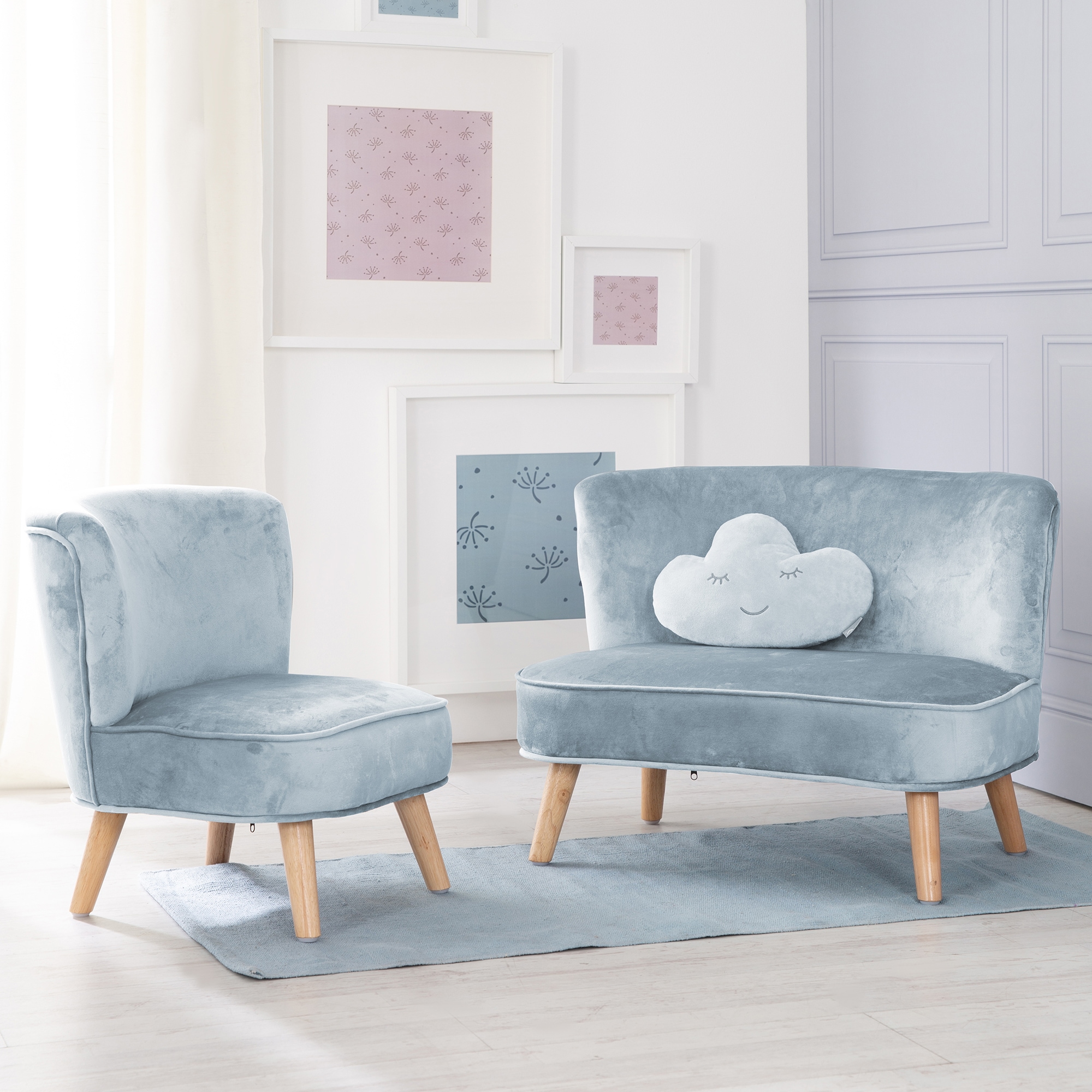 roba® Kindersitzgruppe »Lil Sofa«, (Set, 3 tlg.), bestehend aus Kindersofa, Kindersessel und Dekokissen in Wolkenform