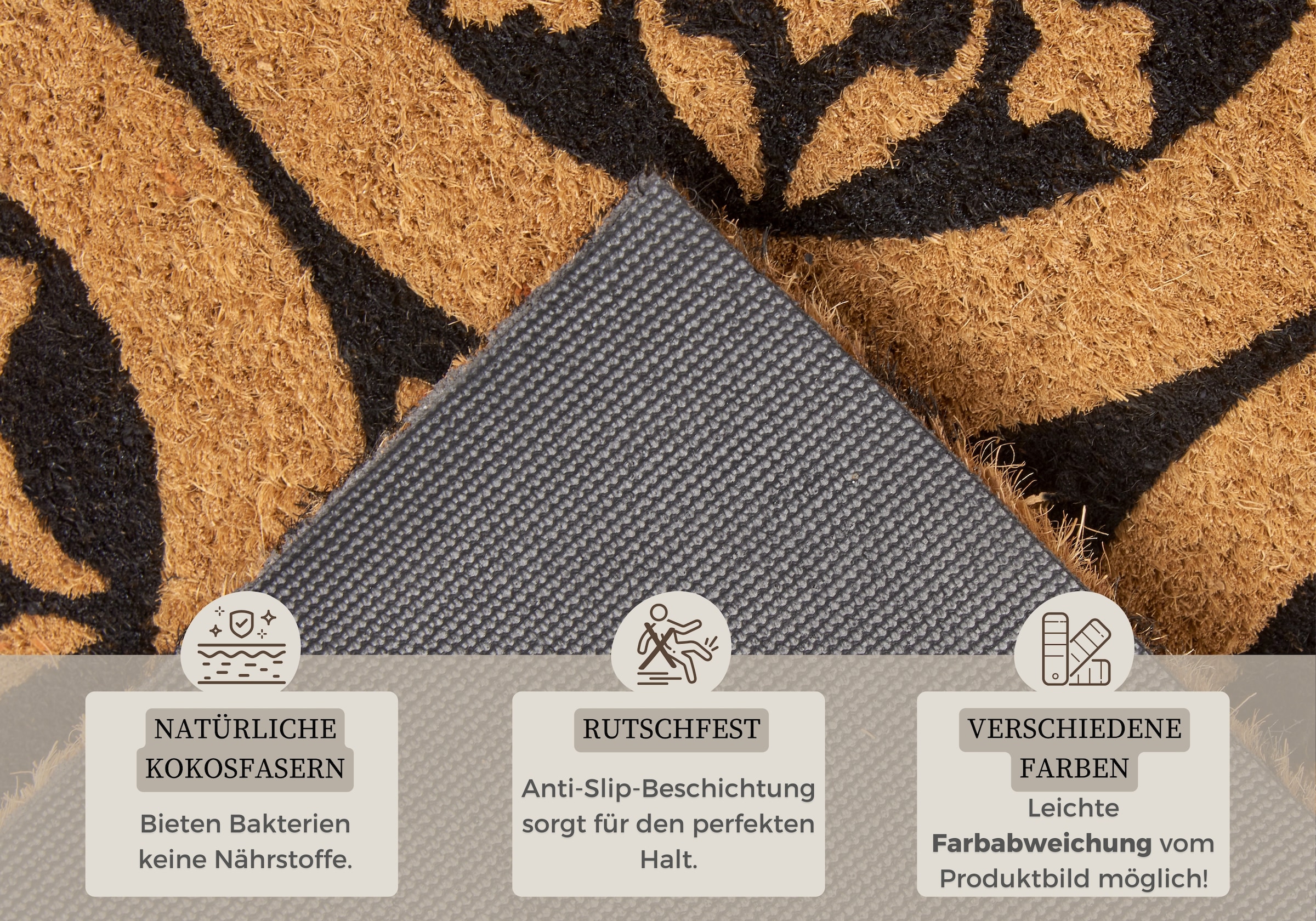 HANSE Home Fußmatte »Ornaments, Türmatte« rechteckig 15 mm Höhe Kokos, Schmutzfangmatte, Outdoor, Rutschfest, Innen, Kokosmatte, Flur