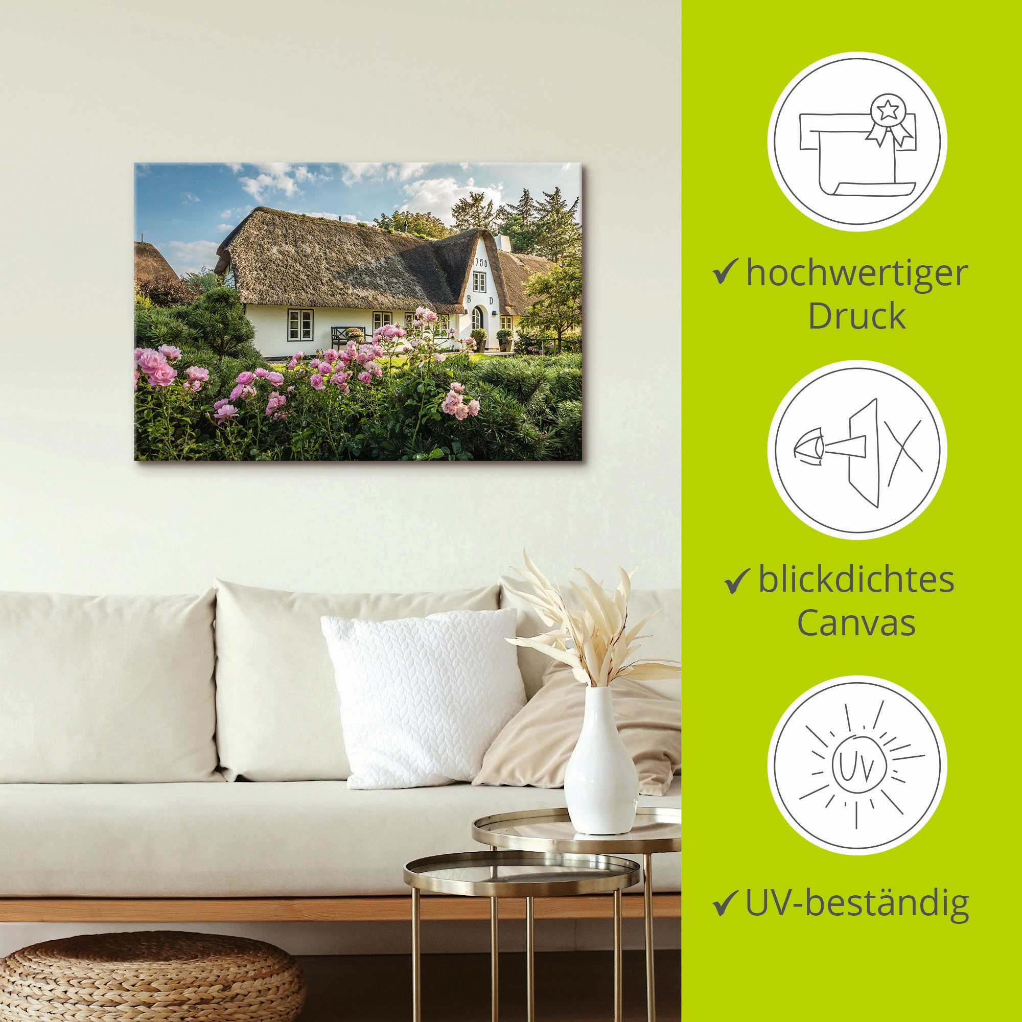 Artland Wandbild »Historischer reetgedeckter Hof in Keitum«, Gartenbilder, (1 St.), als Alubild, Leinwandbild, Wandaufkleber oder Poster in versch. Größen
