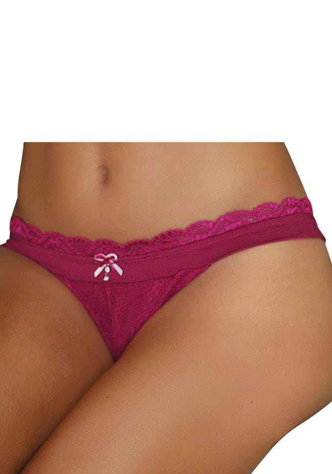 LASCANA String »Premium Dessous« aus zarter Spitze mit feiner Zierschleife und Accessoire