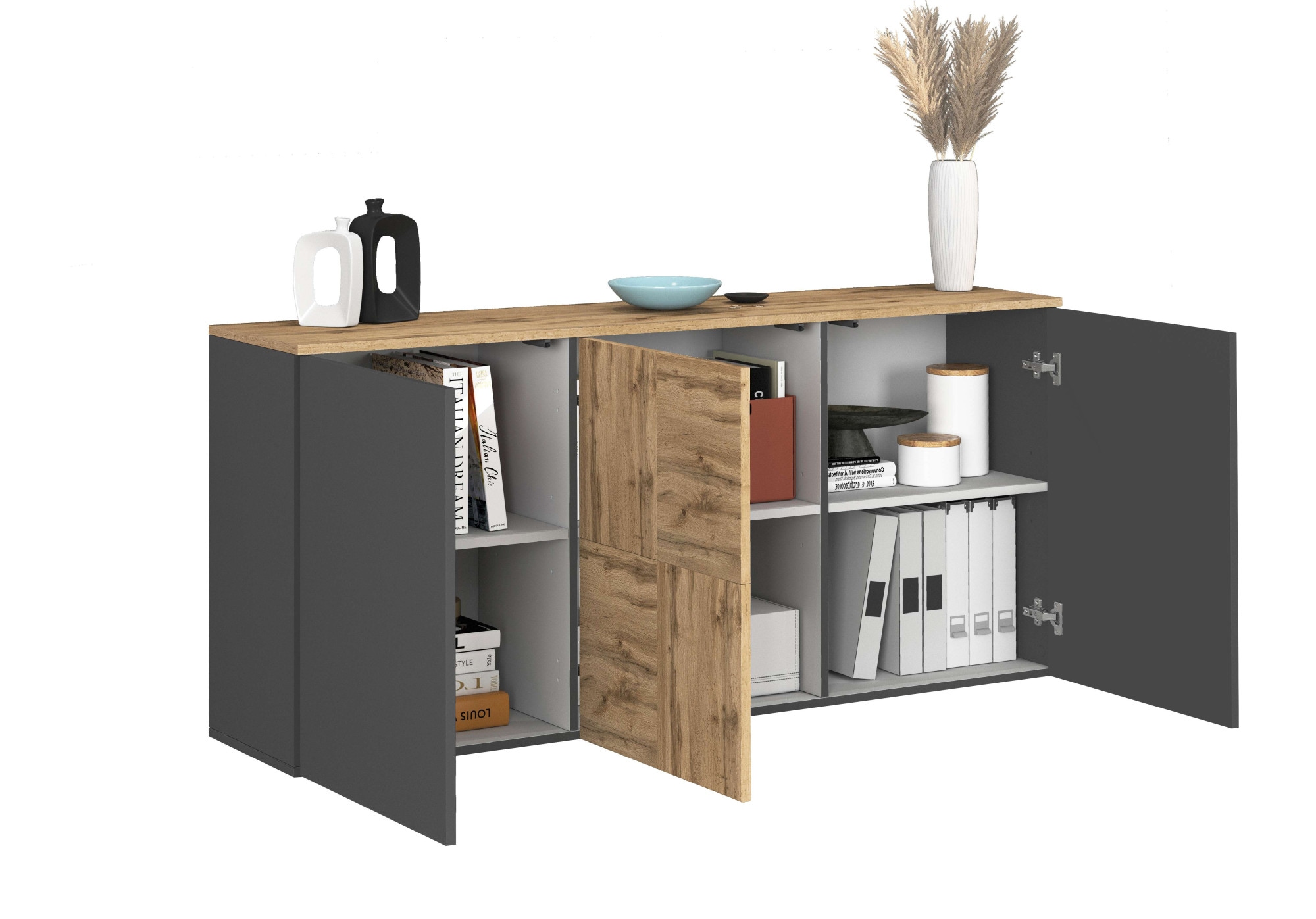 OTTO home Sideboard »ISEO, Kommode, Schrank, Sideboard, Lowboard, 6 Fächer, Breite 150 cm« 1 Stk. tlg. stehend/hängend, 3 Türen, 6 Fächer, Breite 150 cm