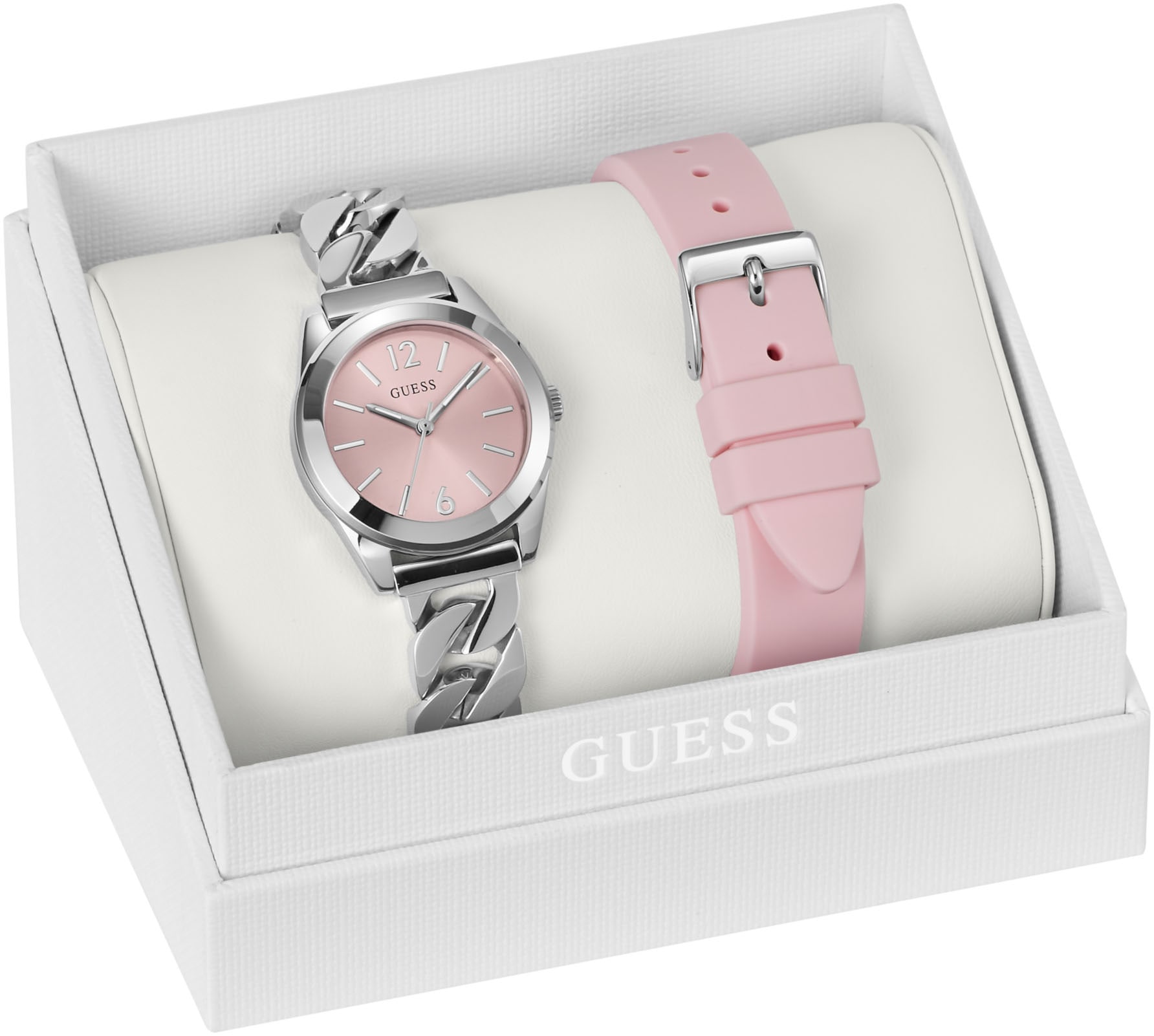 Guess Quarzuhr »SERENA« Armbanduhr, Damenuhr, Edelstahlarmband, Geschenkidee