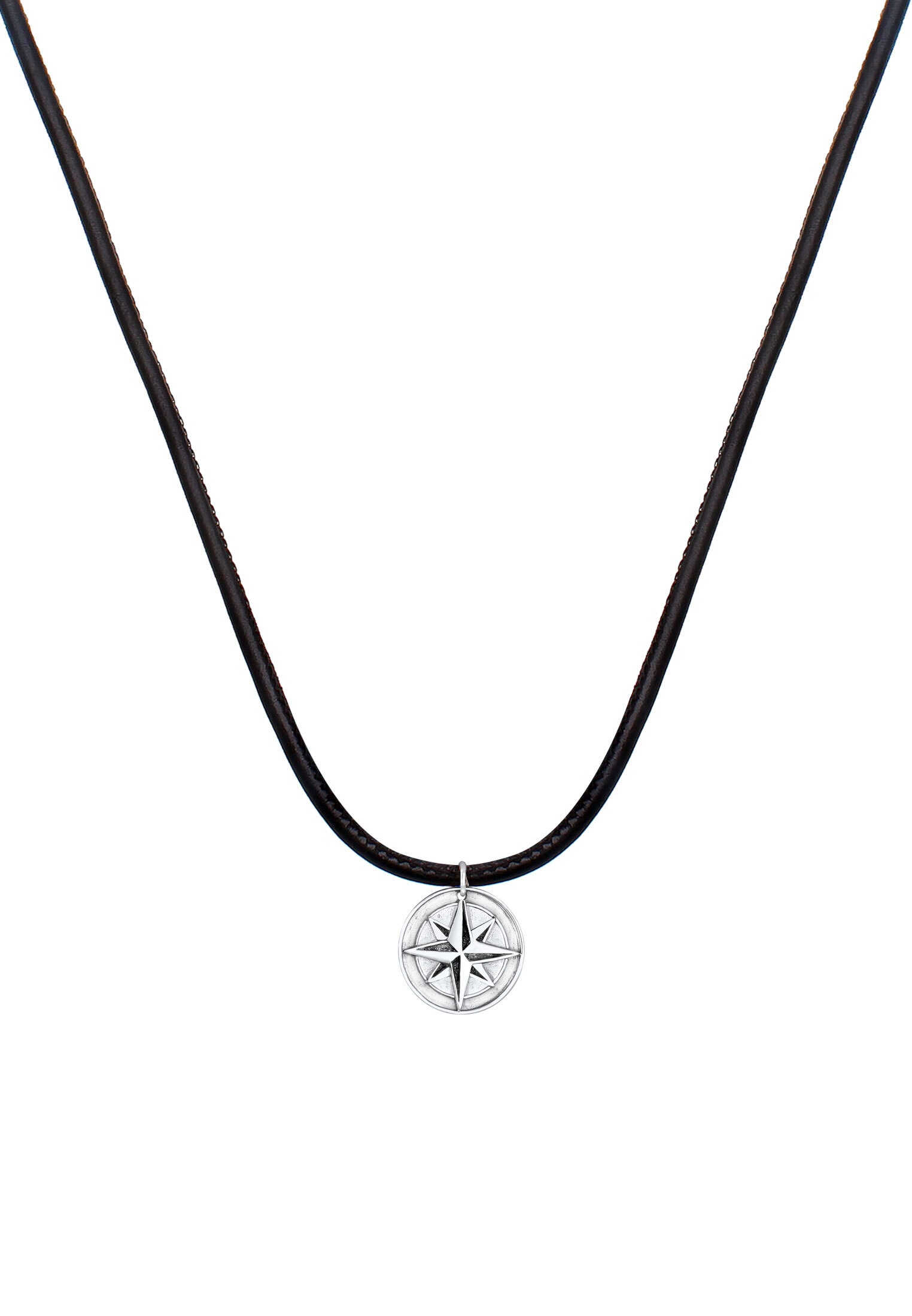 Kuzzoi Kette mit Anhänger »Halskette Lederband Anhänger Kompass 925 Sterling Silber«
